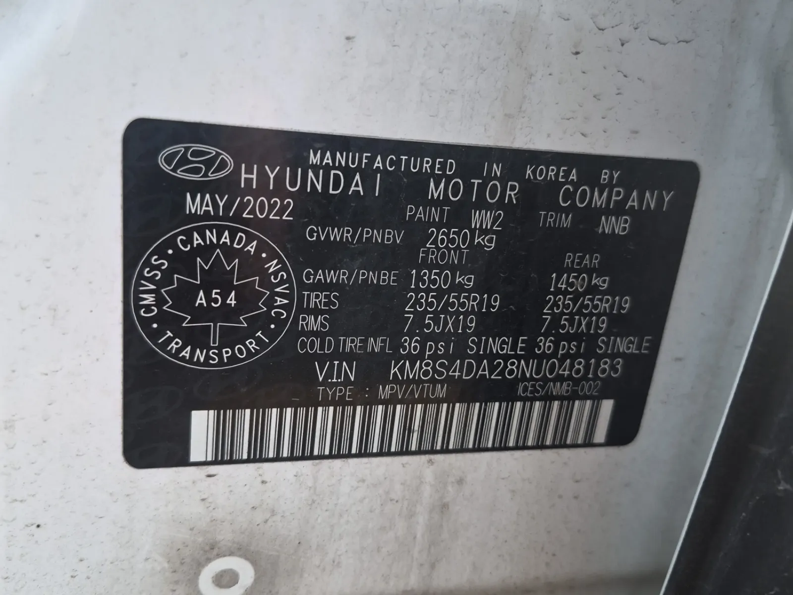 VIN Sticker Photo