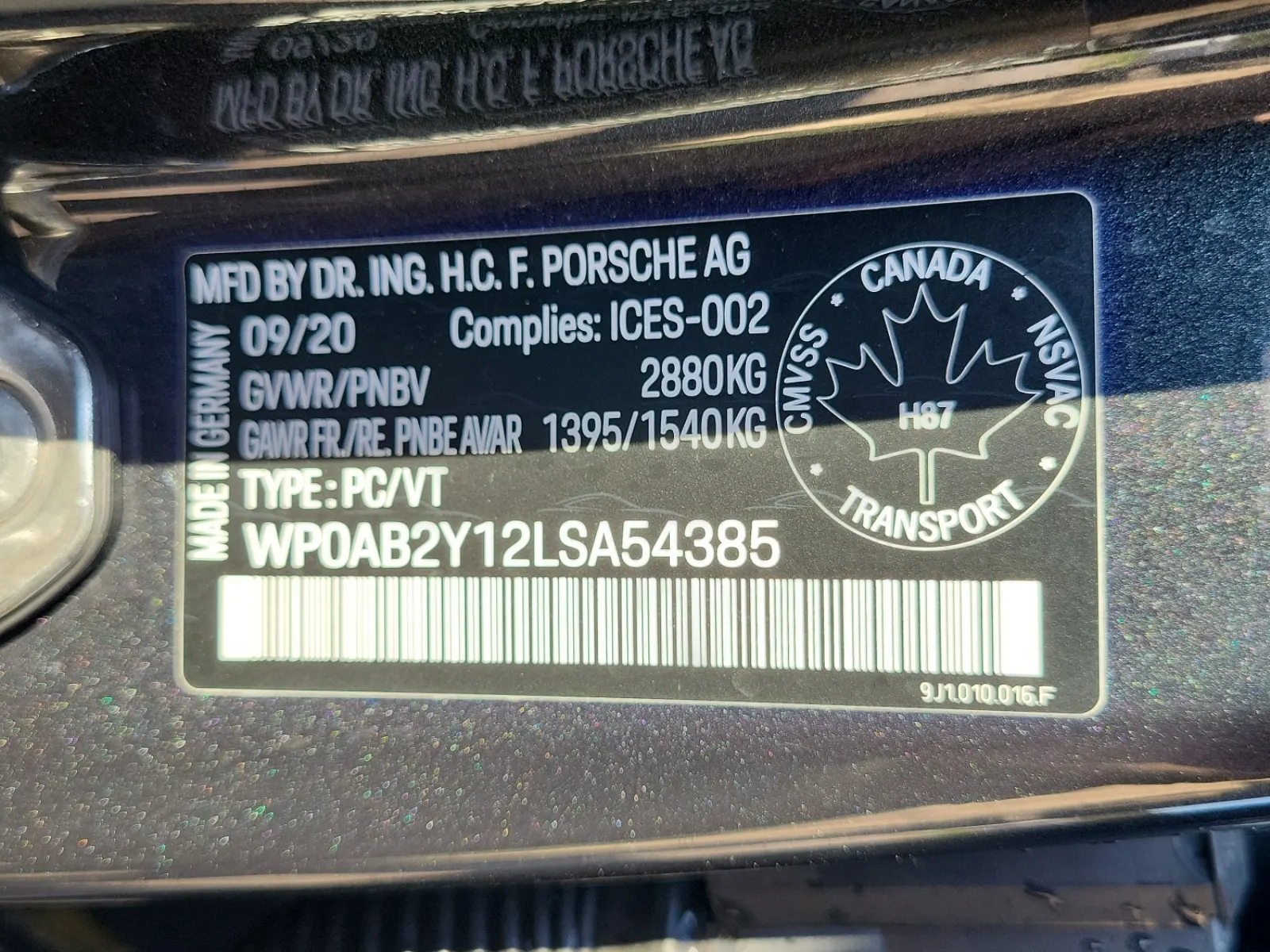 VIN Sticker Photo