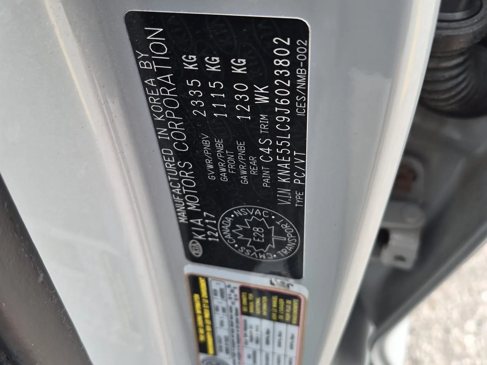 VIN Sticker Photo