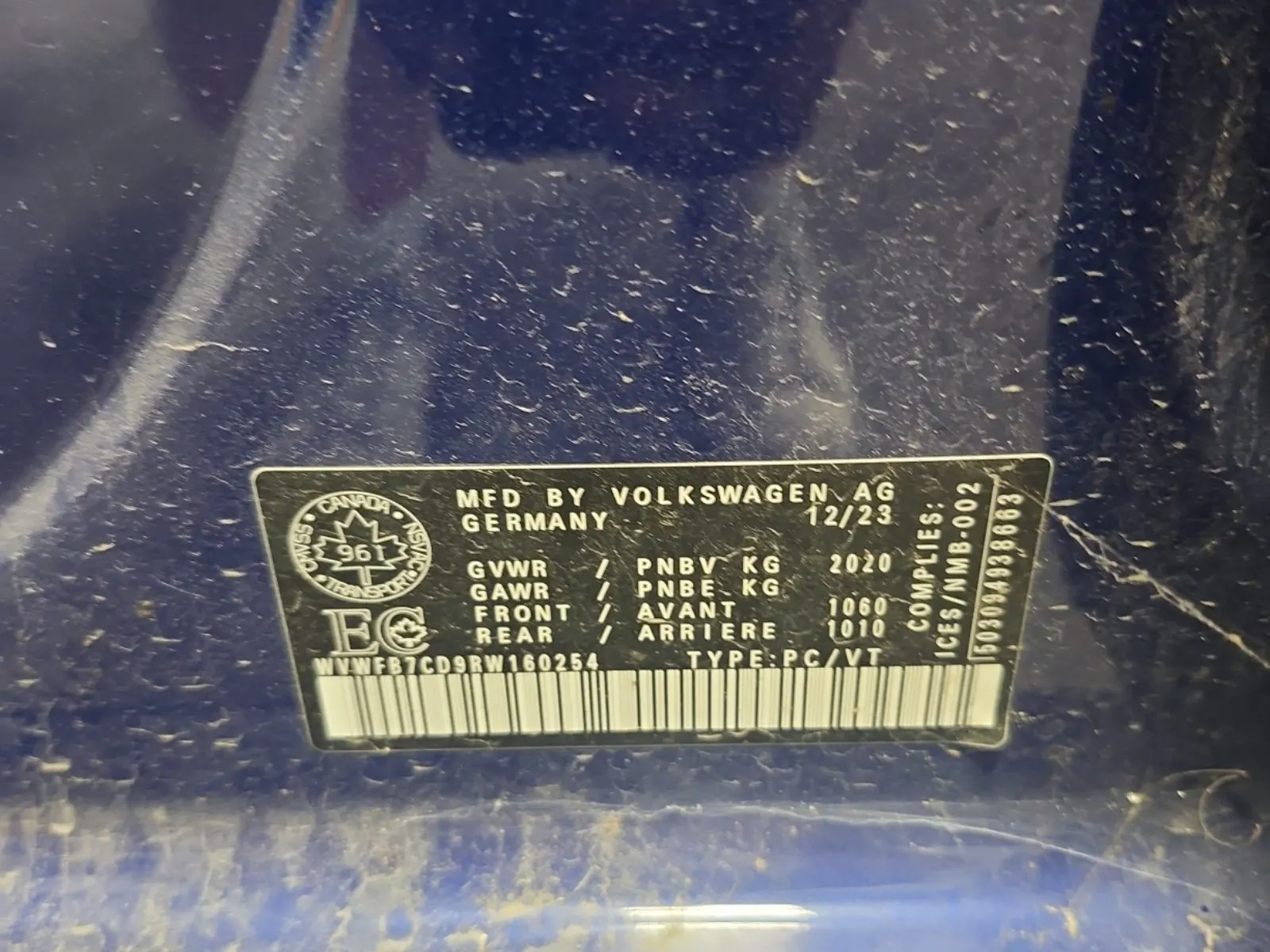VIN Sticker Photo