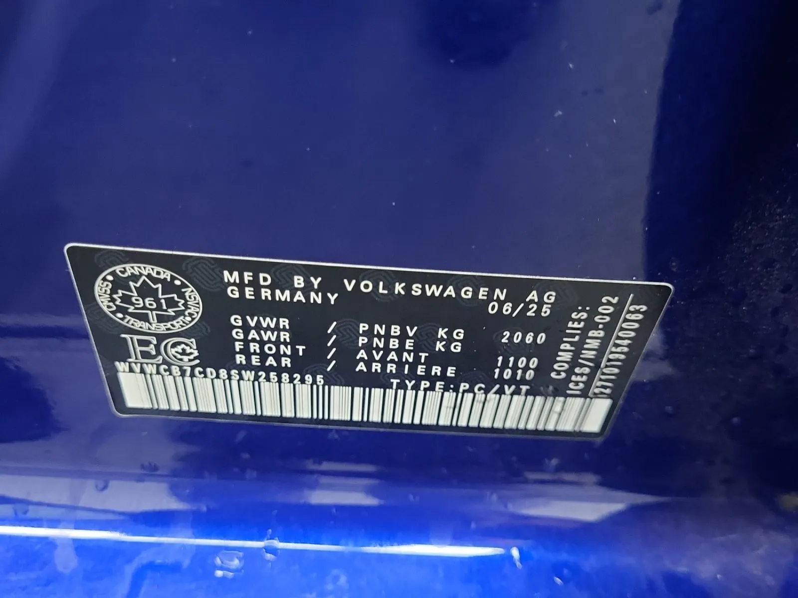 VIN Sticker Photo