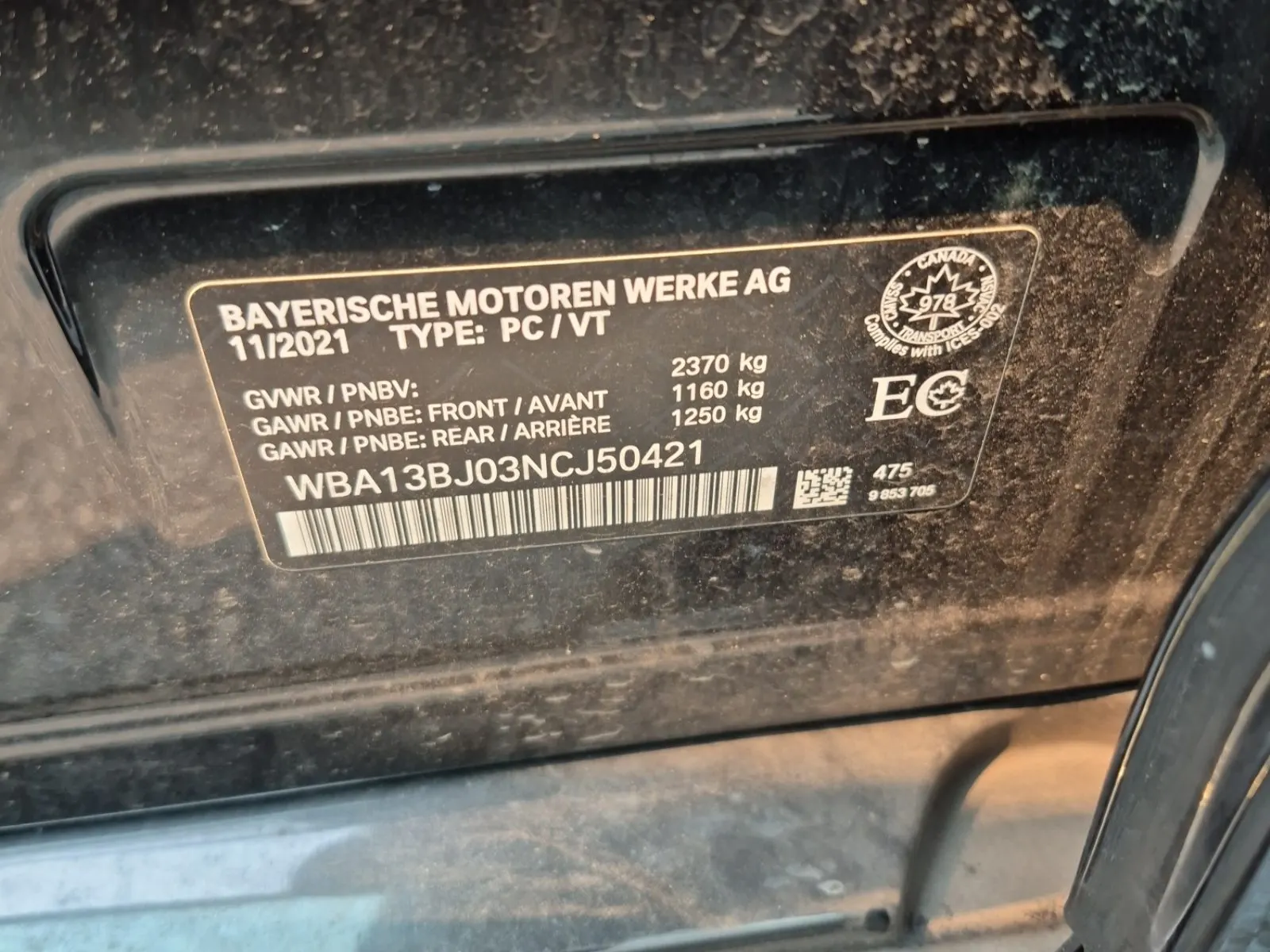 VIN Sticker Photo