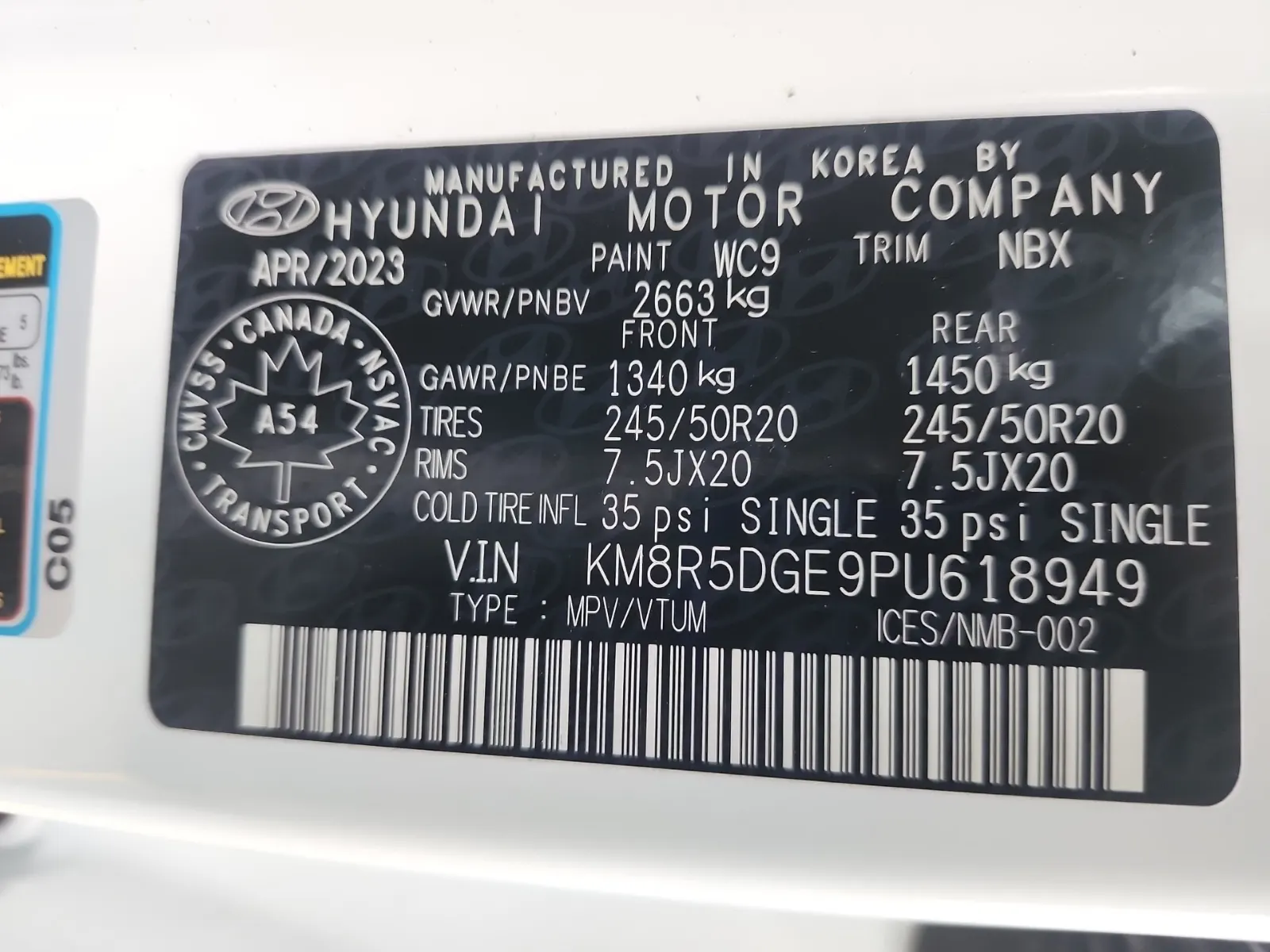 VIN Sticker Photo