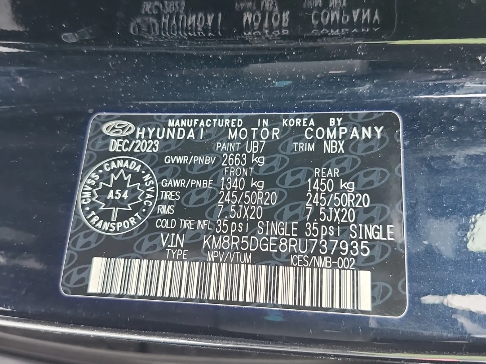 VIN Sticker Photo
