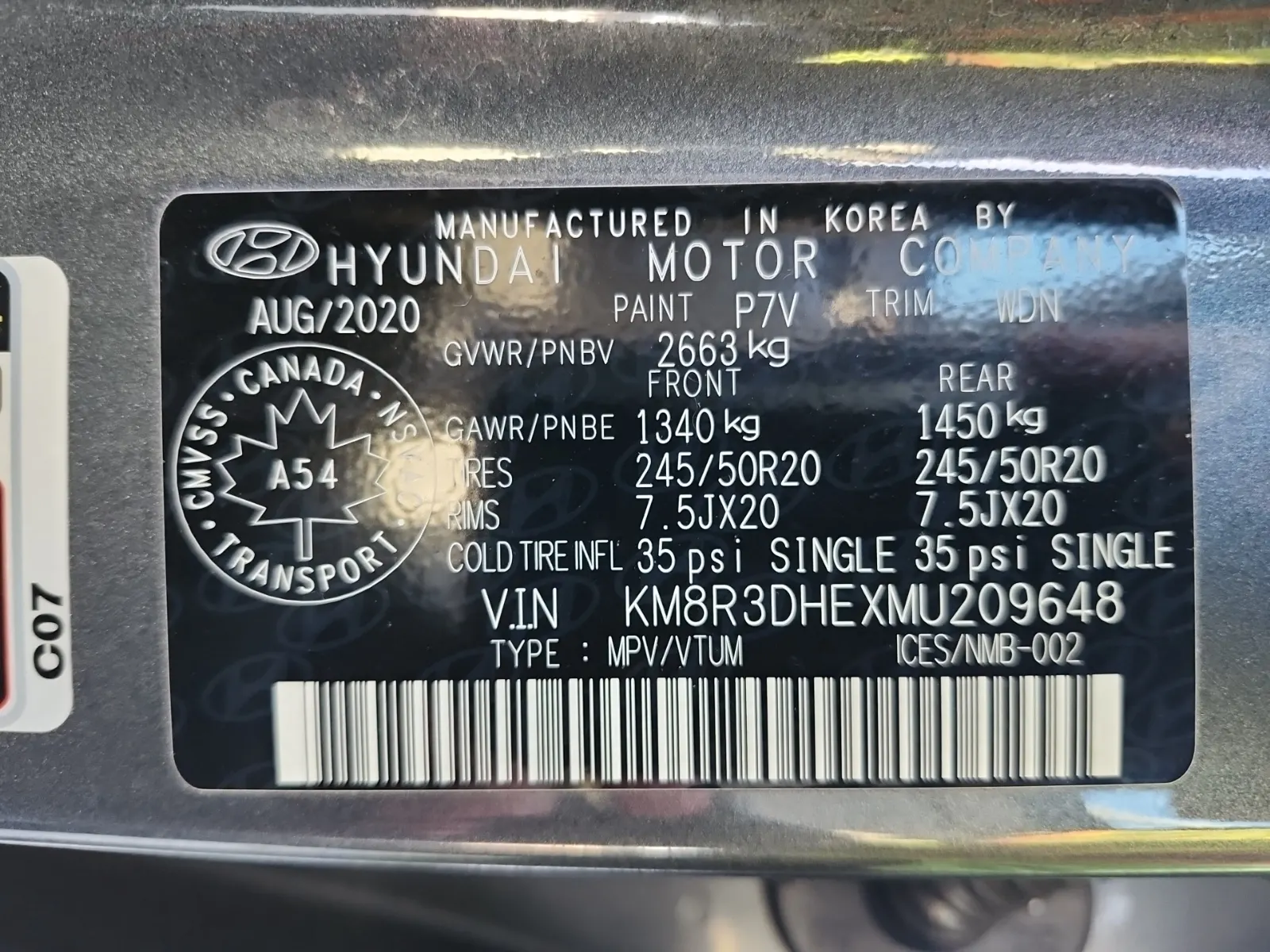 VIN Sticker Photo