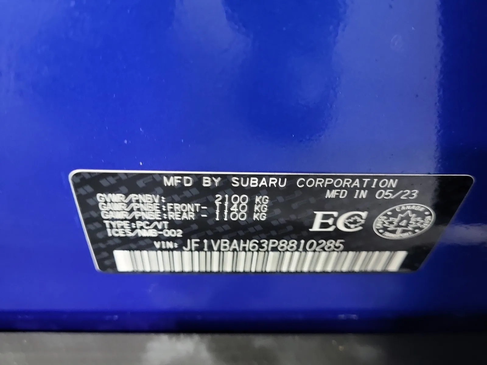 VIN Sticker Photo