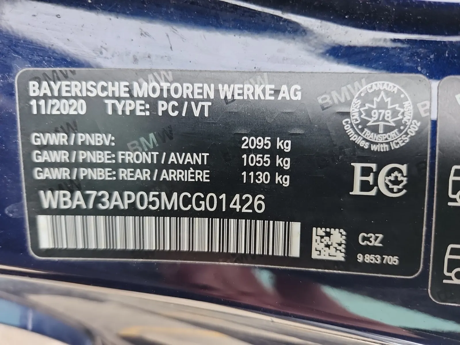 VIN Sticker Photo