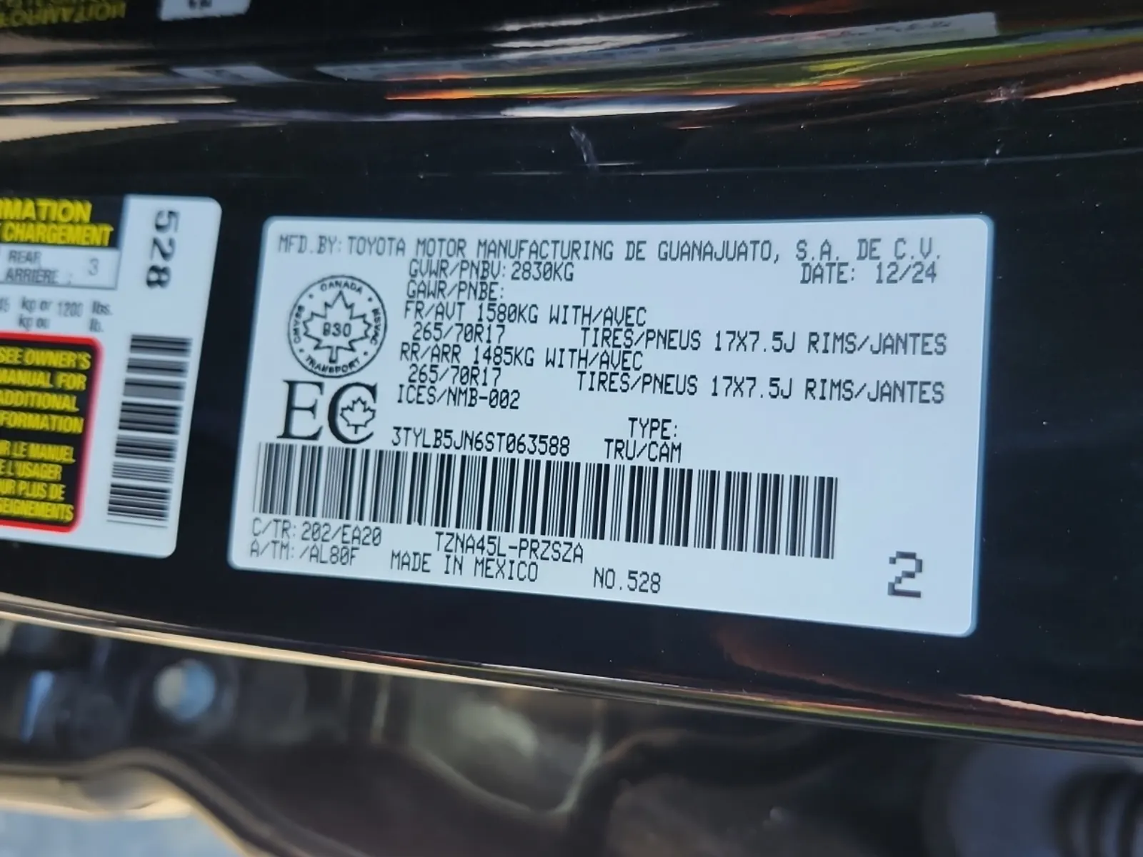 VIN Sticker Photo