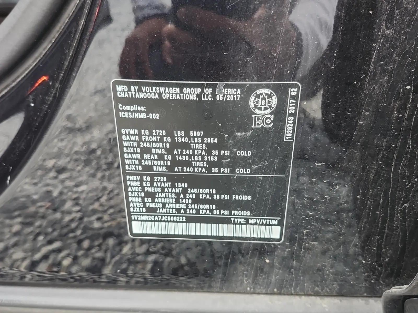 VIN Sticker Photo