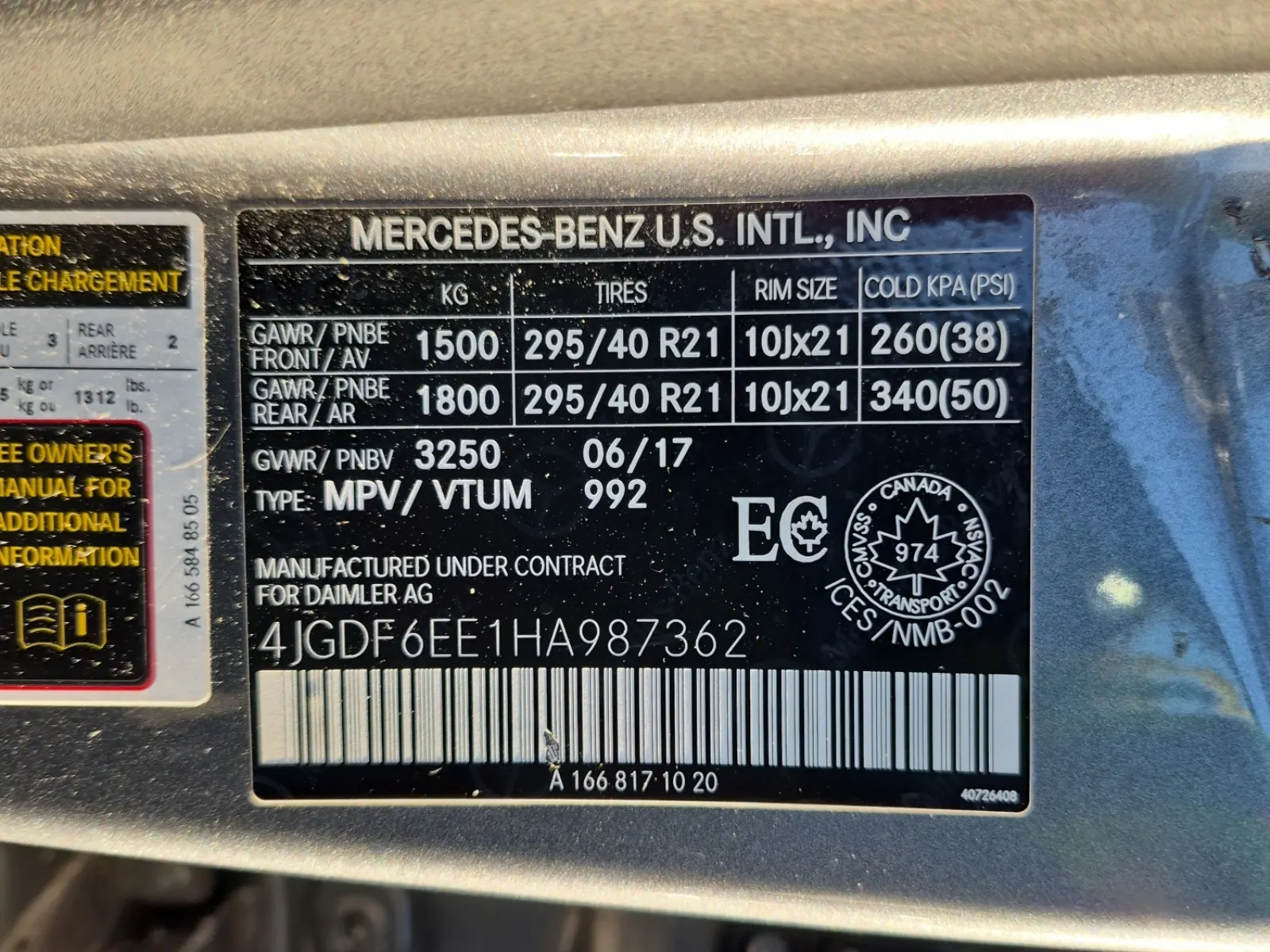 VIN Sticker Photo