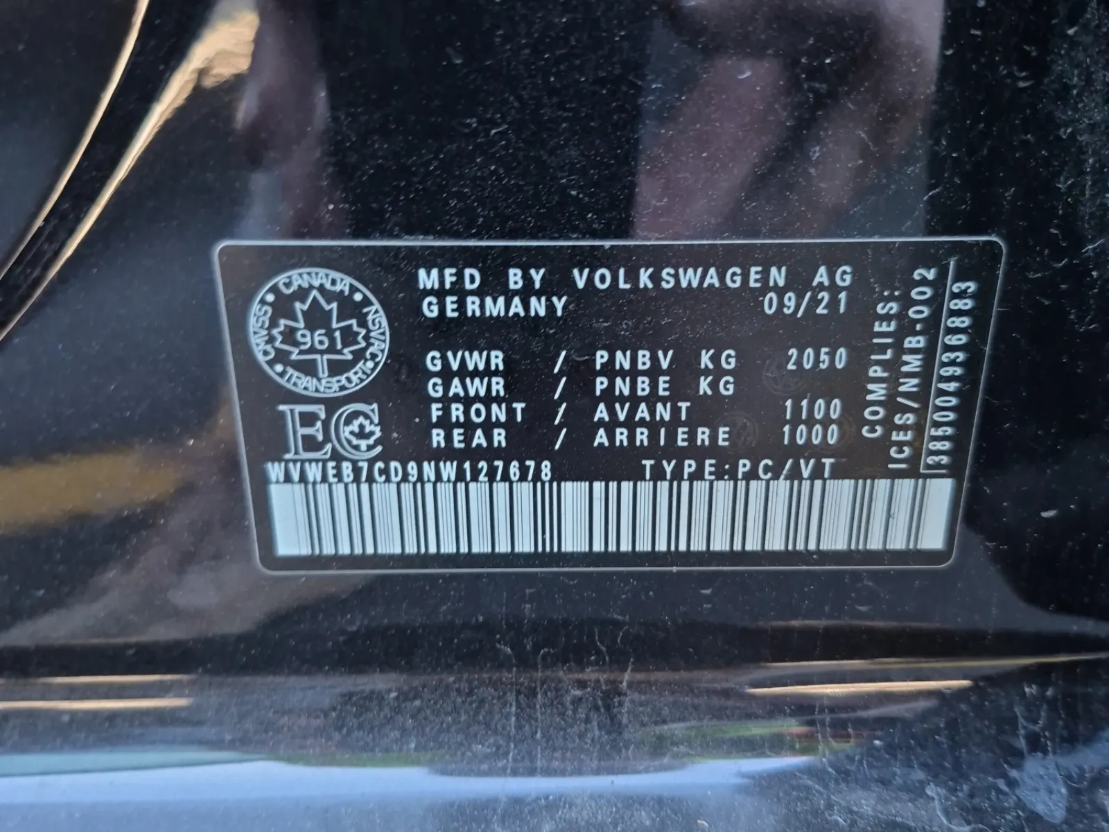 VIN Sticker Photo