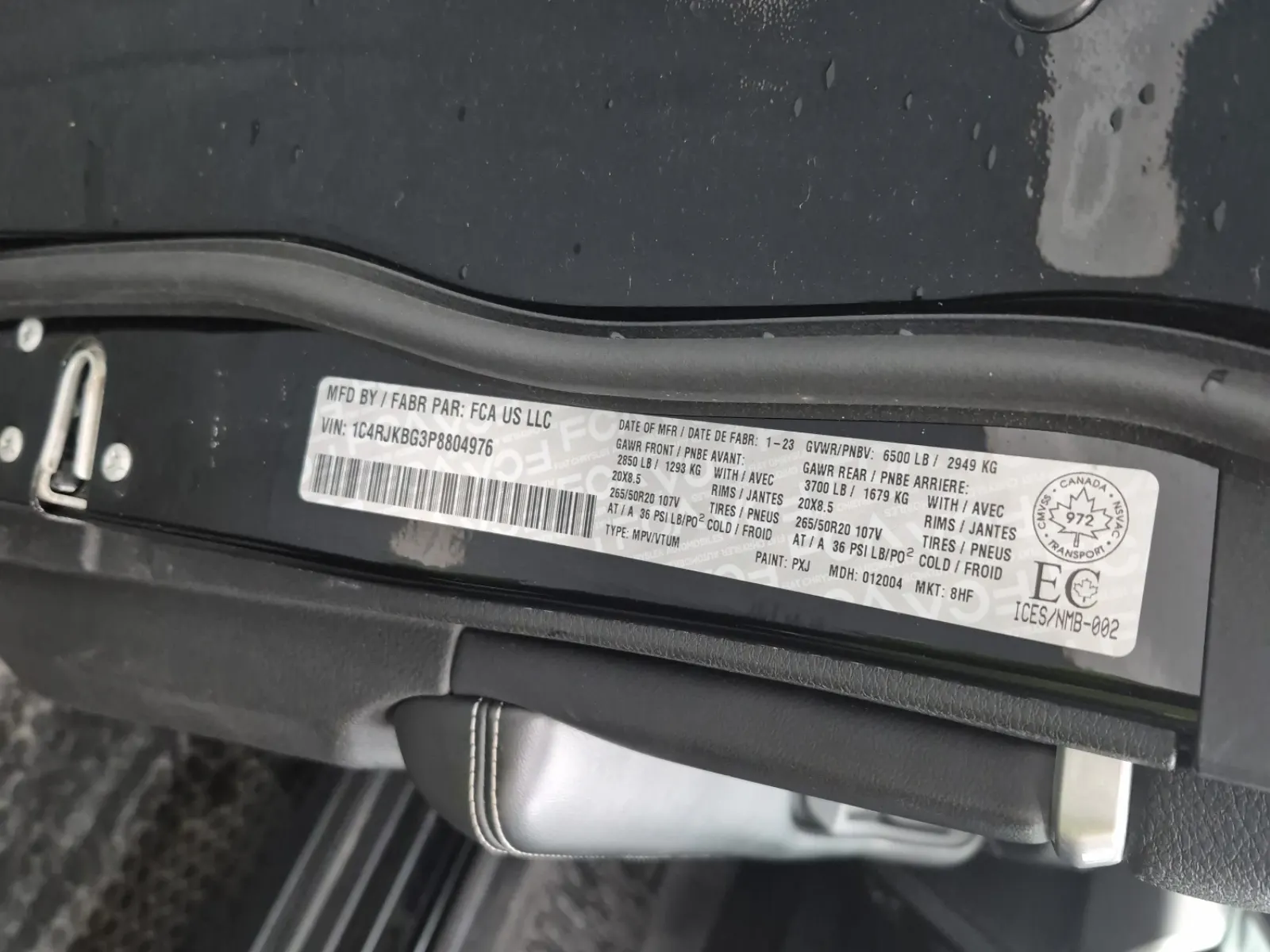 VIN Sticker Photo