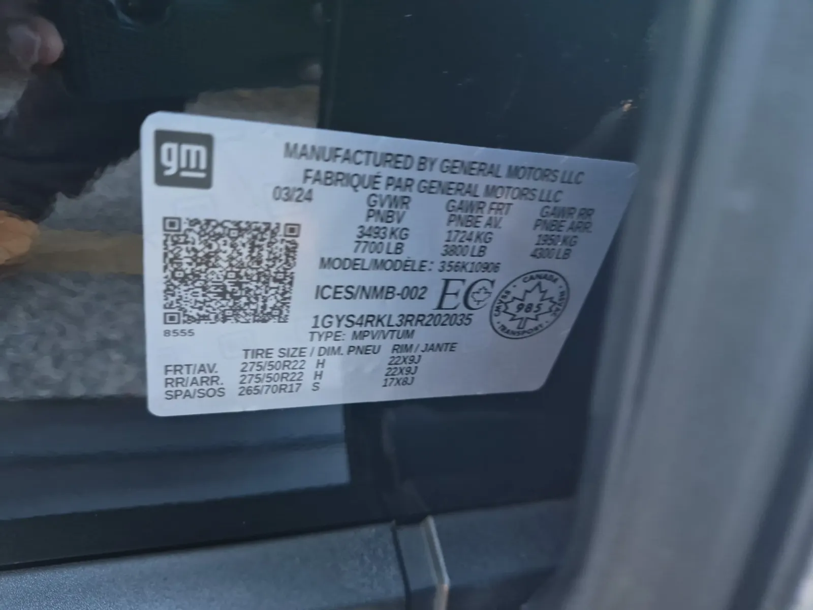 VIN Sticker Photo