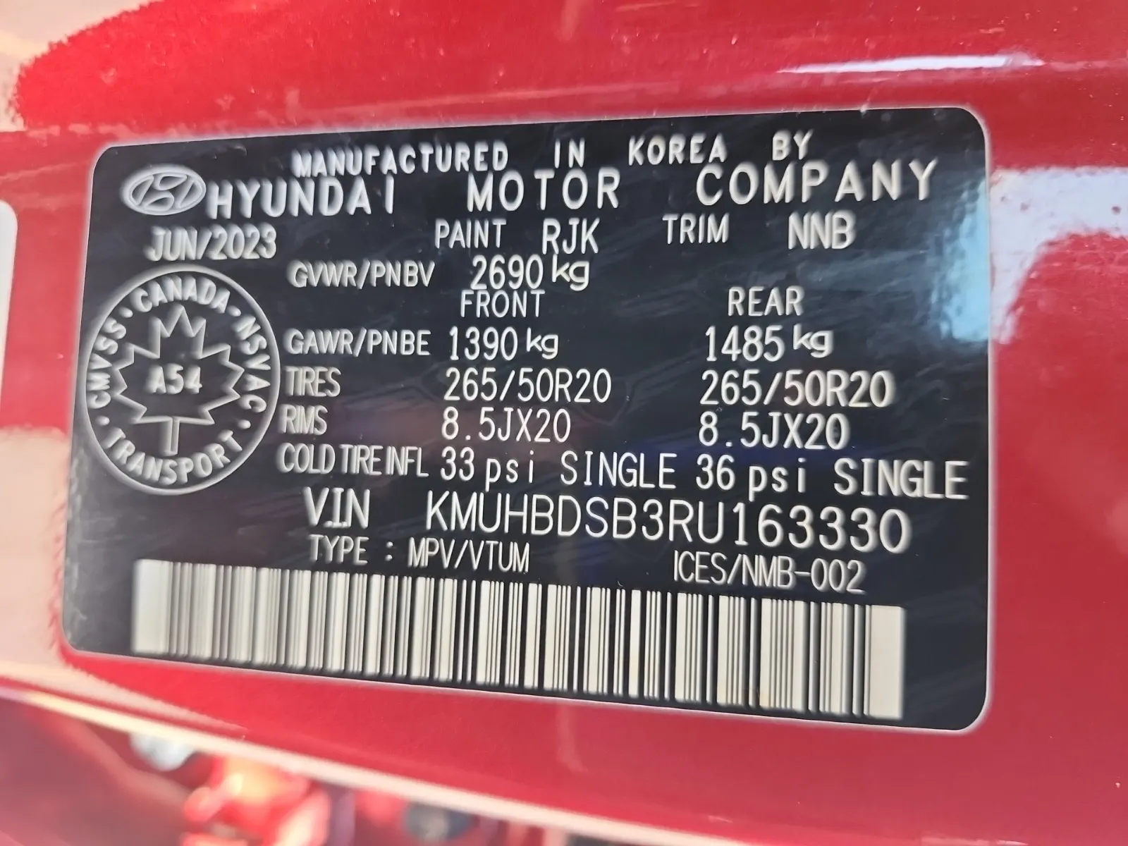 VIN Sticker Photo