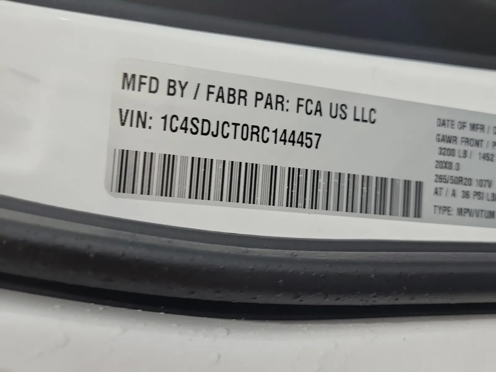 VIN Sticker Photo