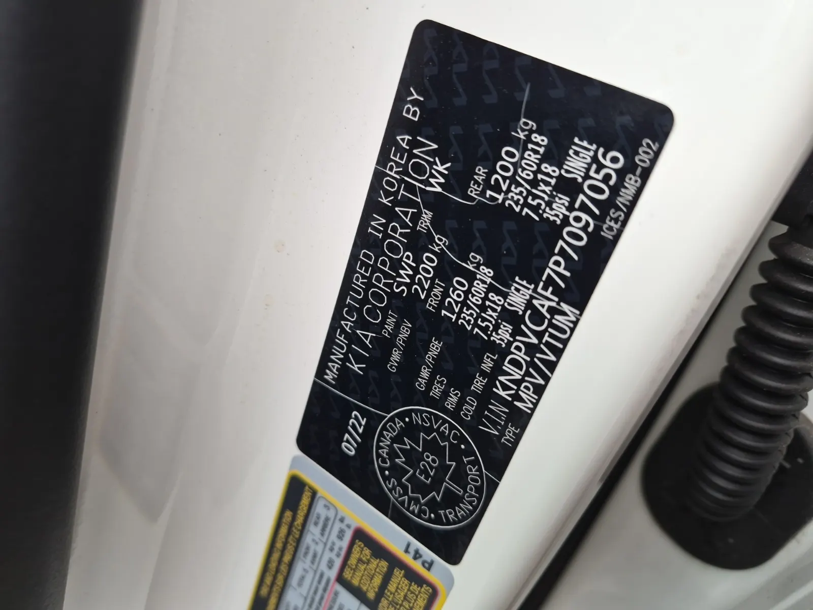 VIN Sticker Photo