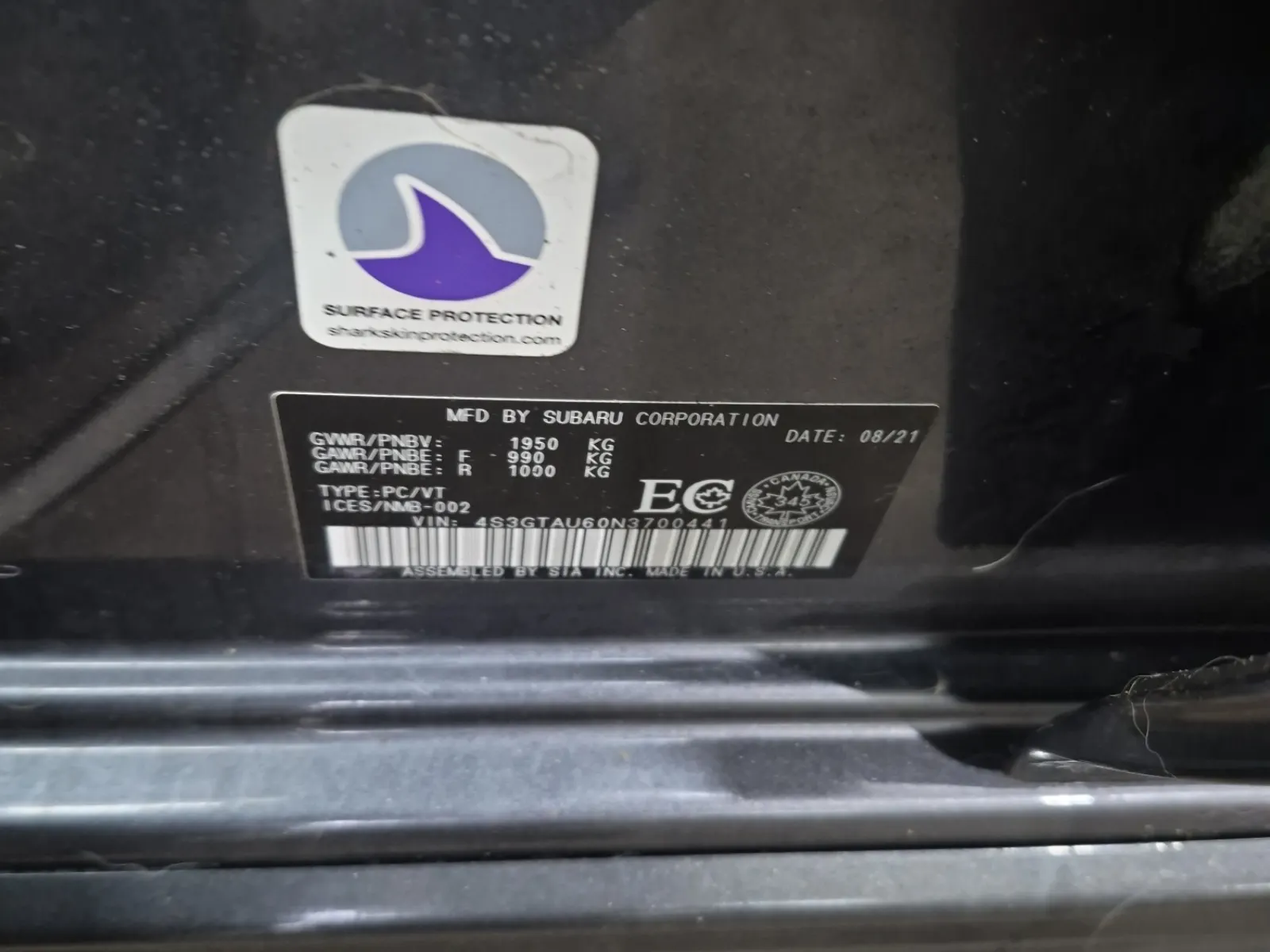 VIN Sticker Photo