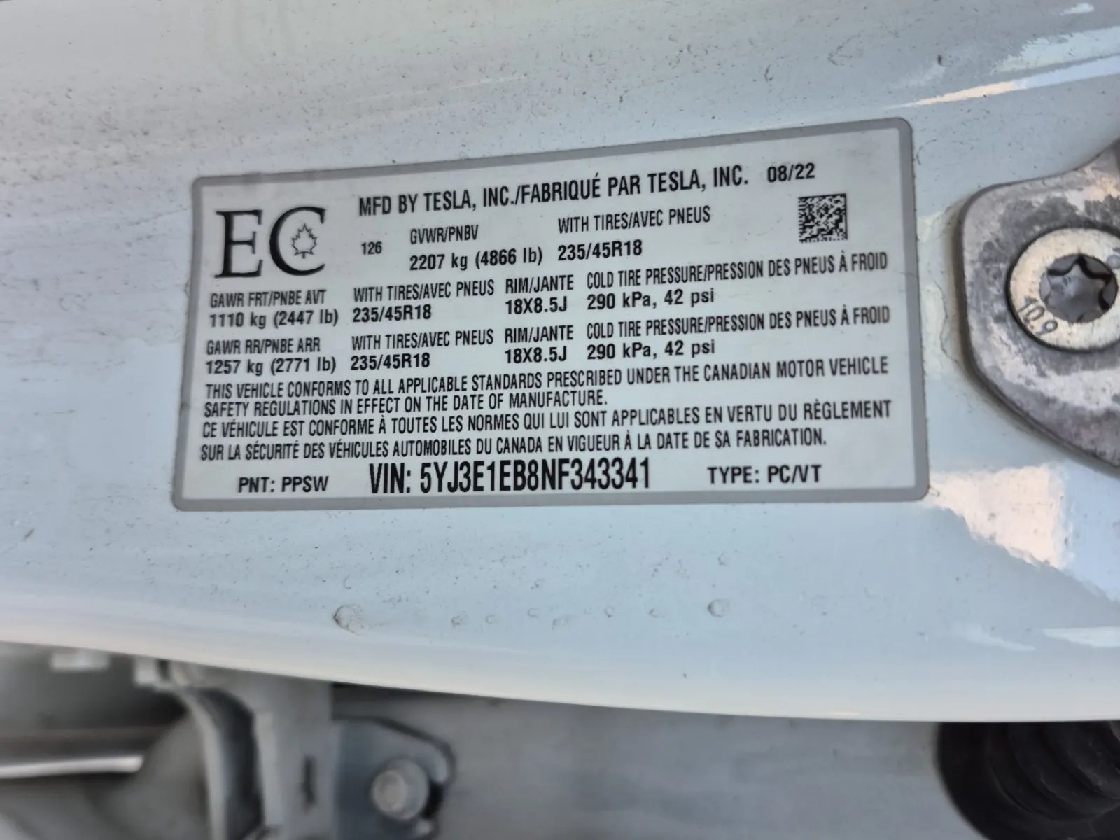 VIN Sticker Photo