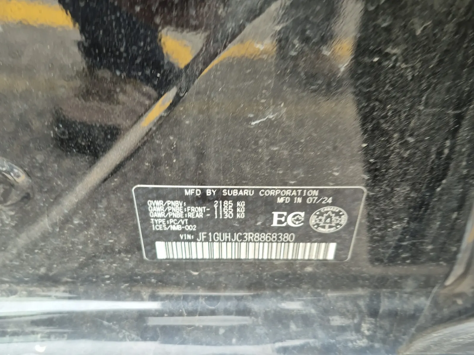 VIN Sticker Photo