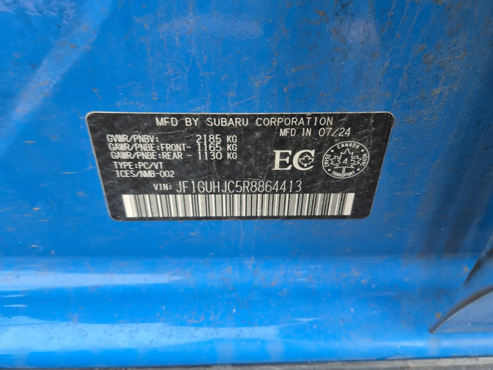 VIN Sticker Photo