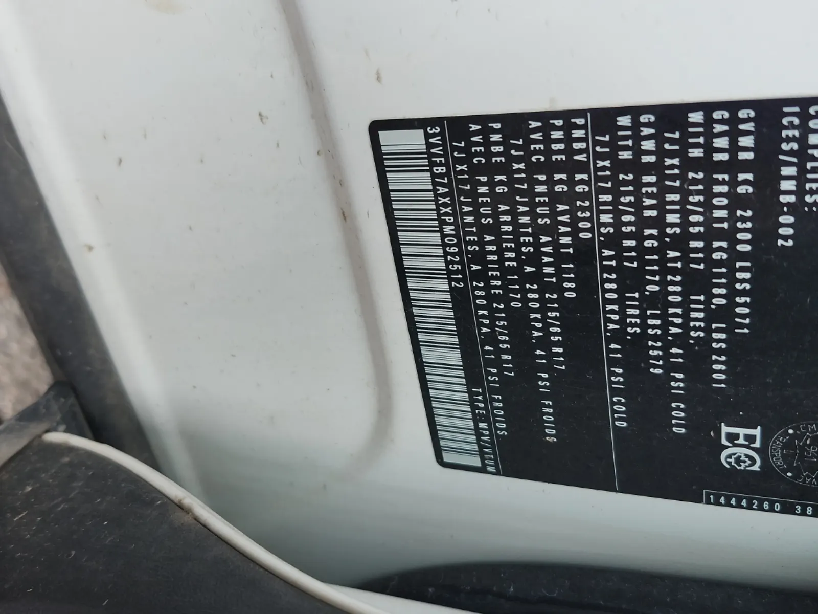 VIN Sticker Photo