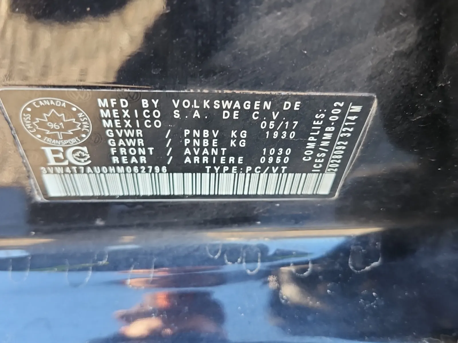 VIN Sticker Photo