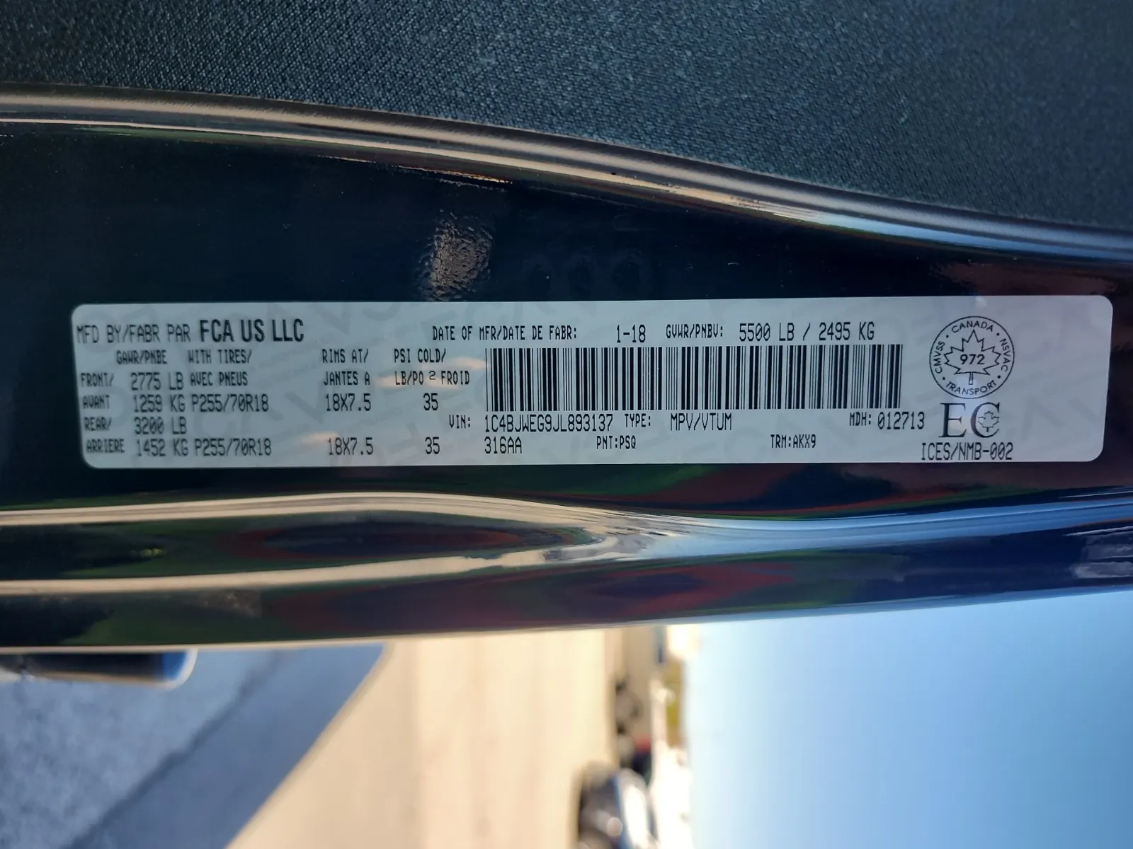 VIN Sticker Photo