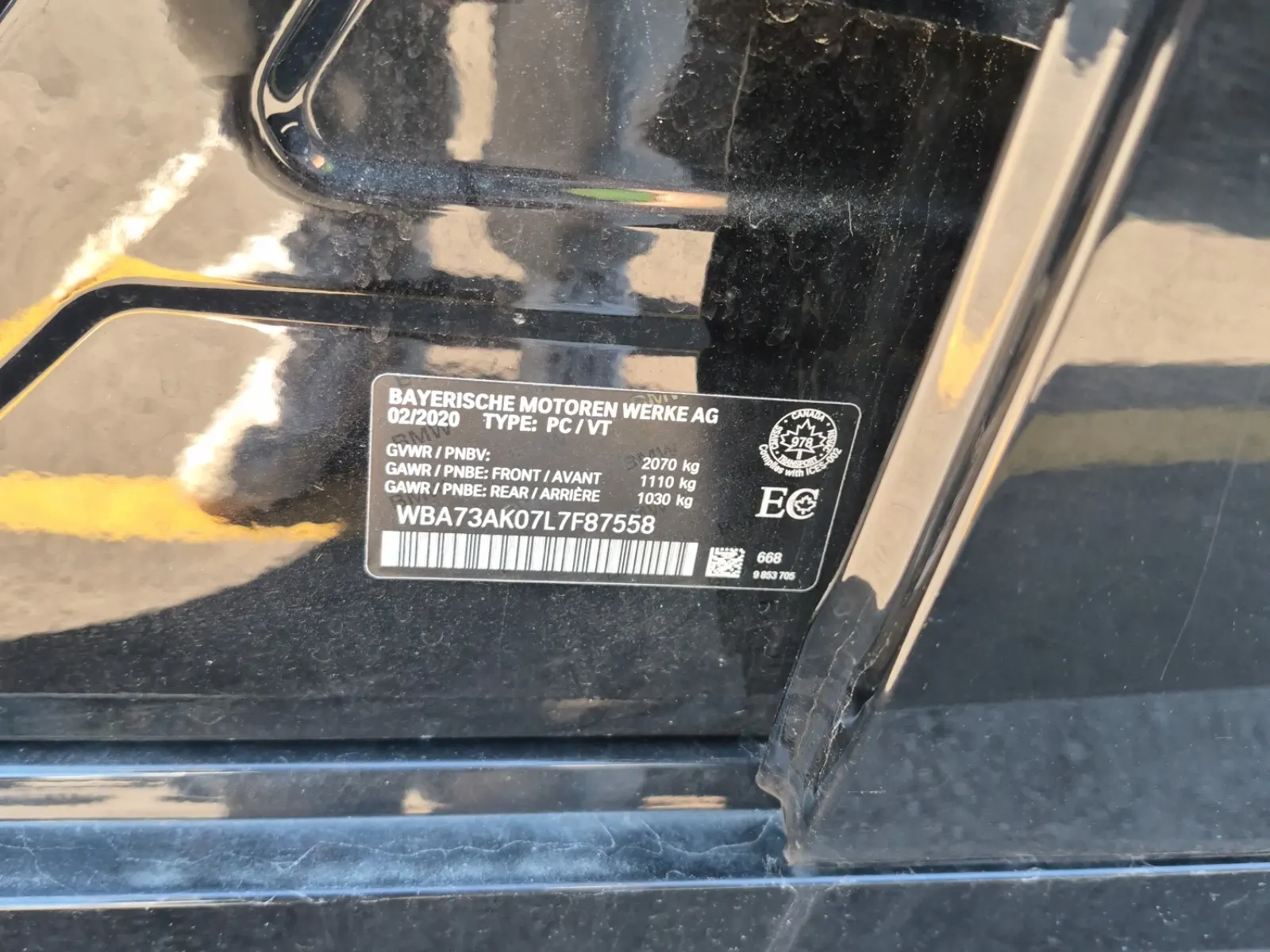 VIN Sticker Photo
