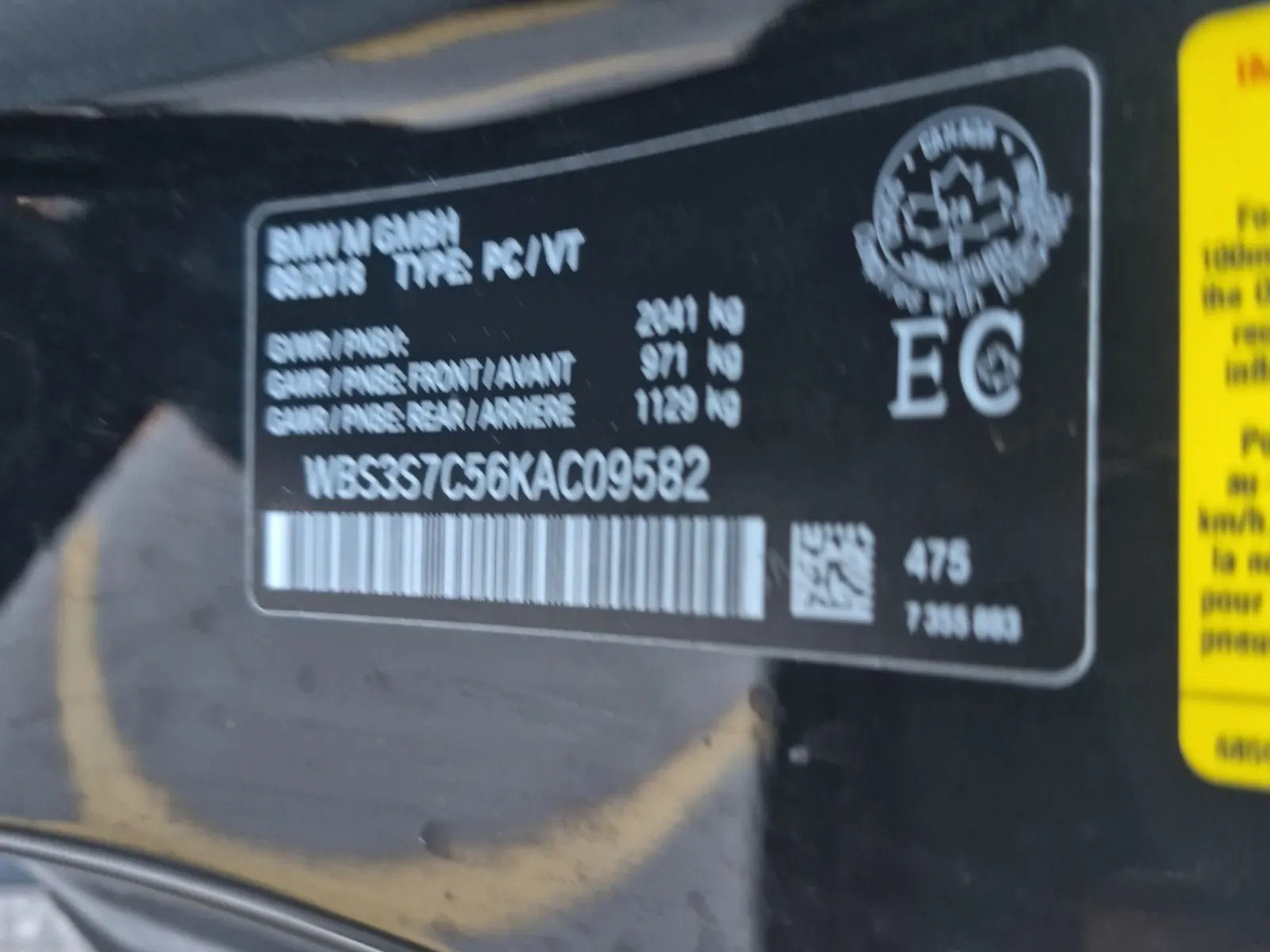 VIN Sticker Photo