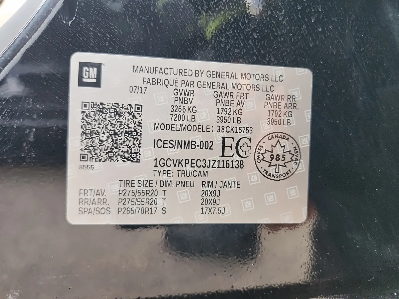 VIN Sticker Photo