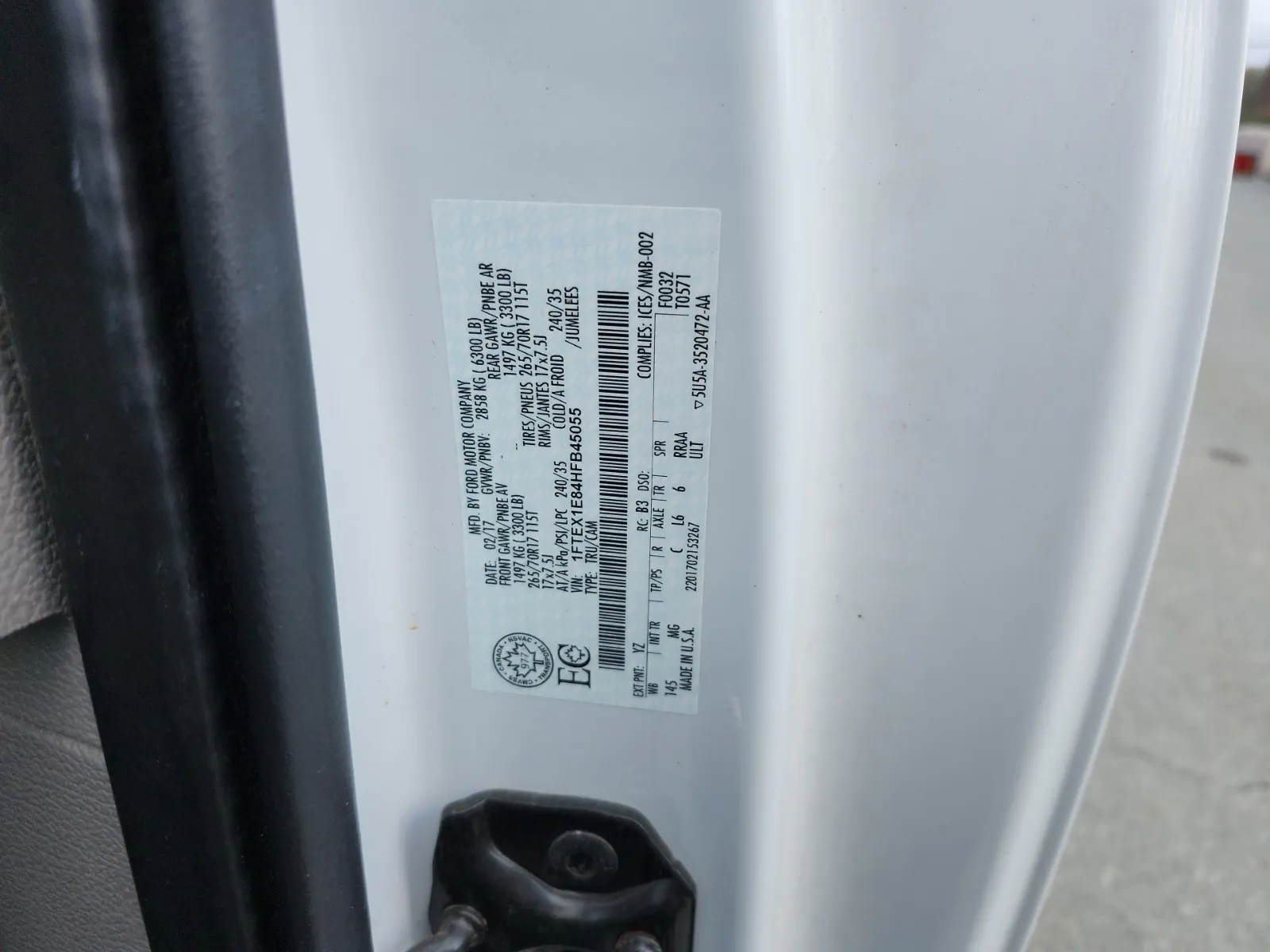 VIN Sticker Photo