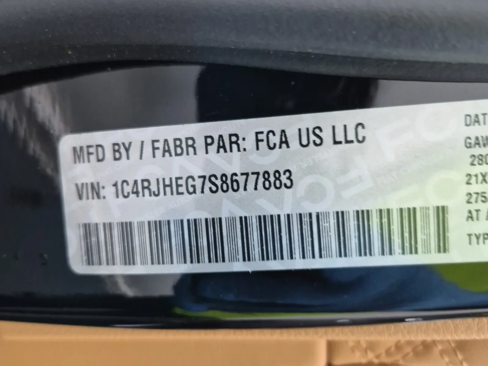 VIN Sticker Photo