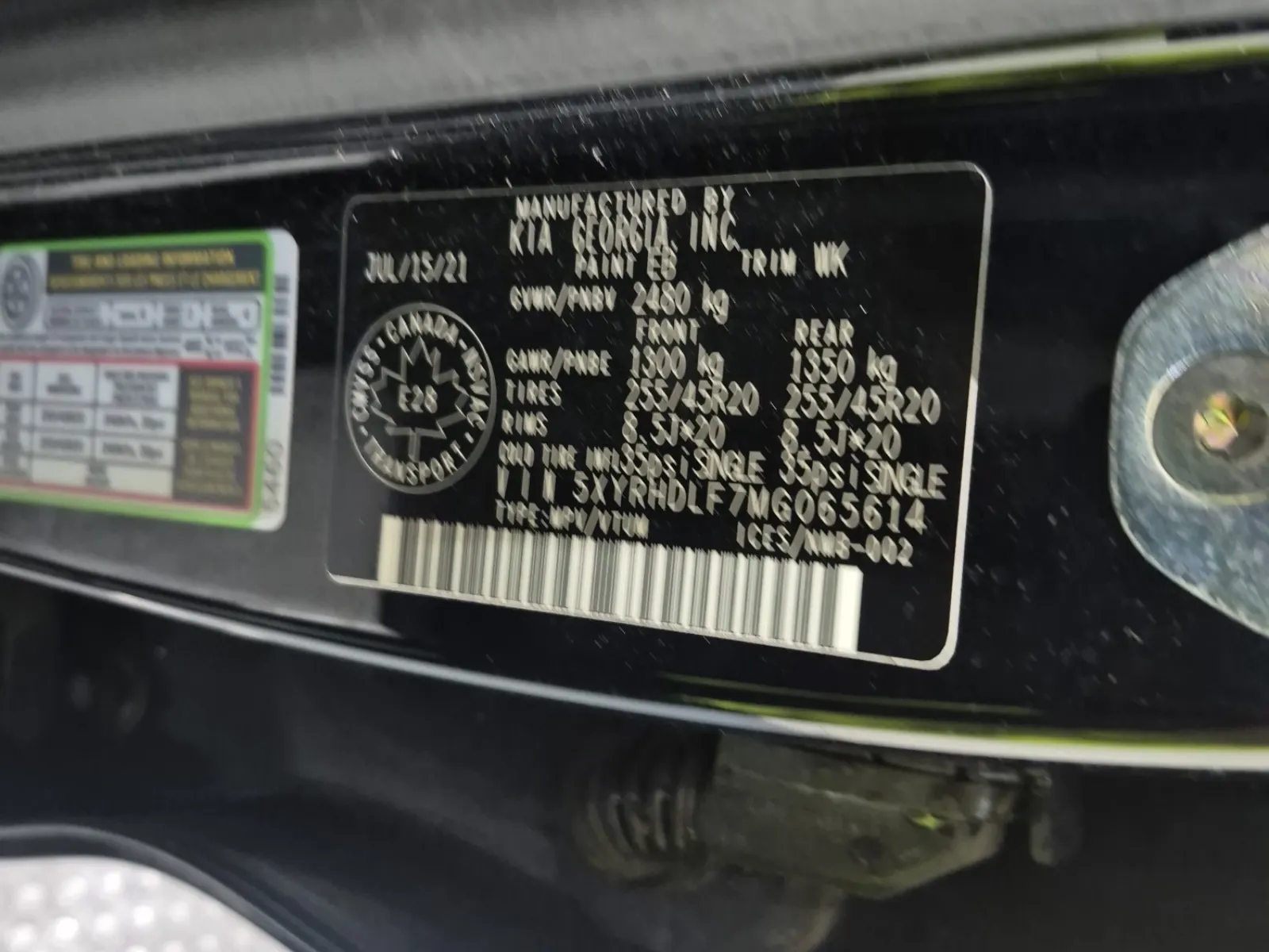 VIN Sticker Photo