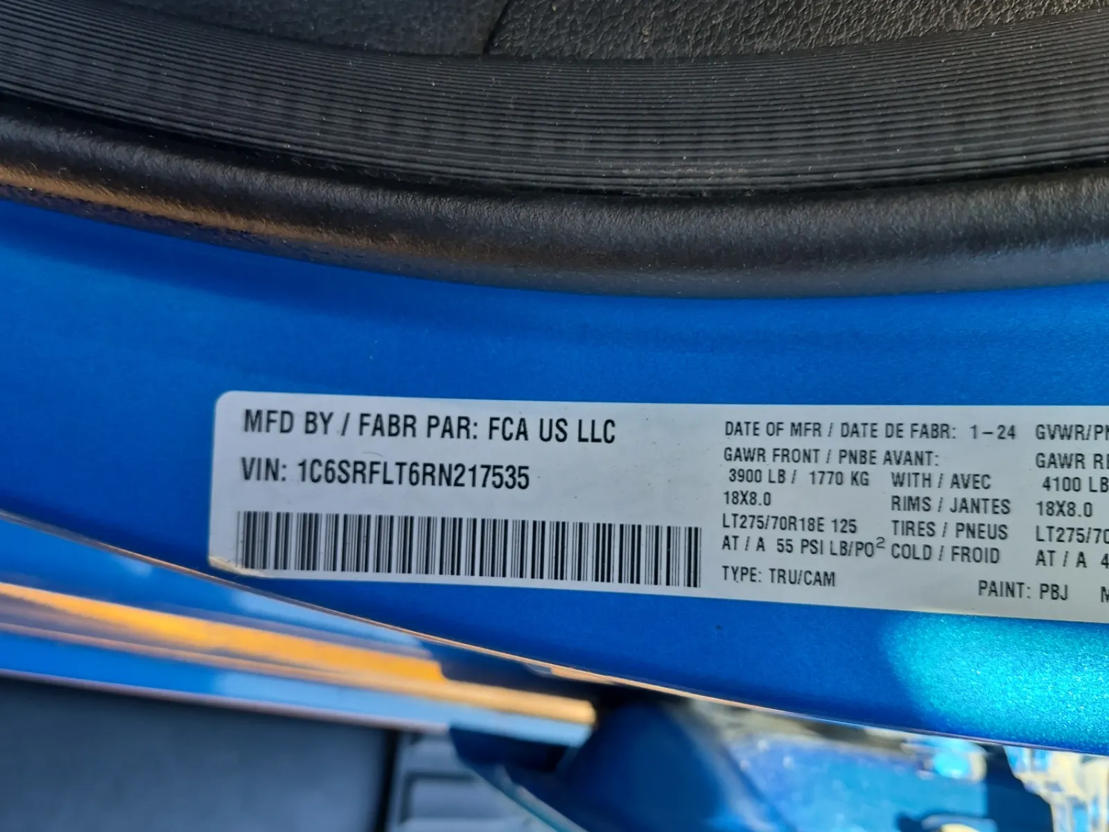 VIN Sticker Photo