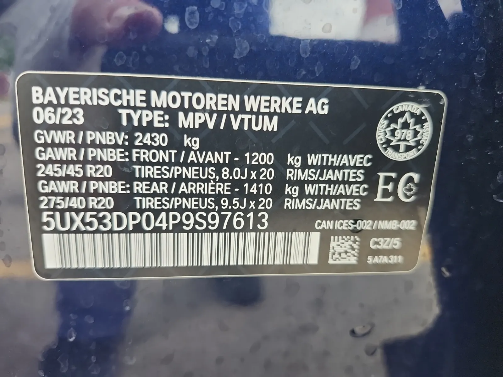 VIN Sticker Photo