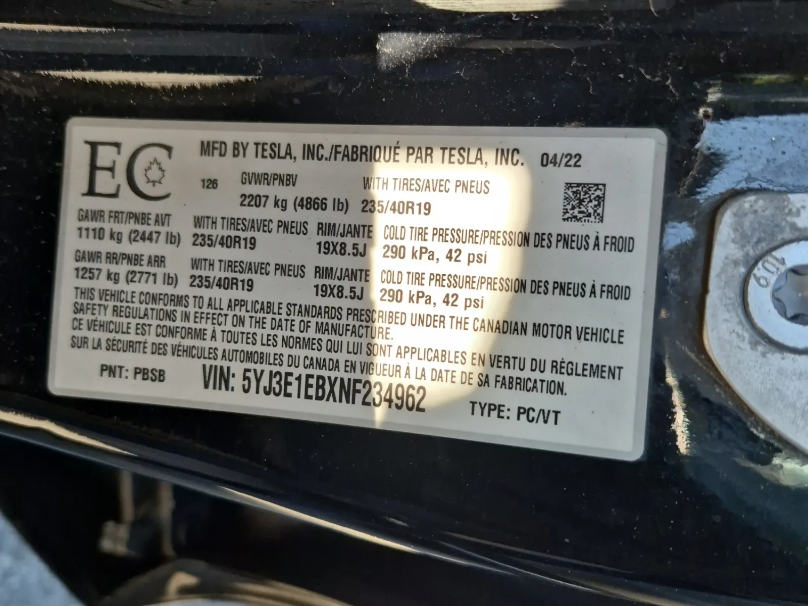 VIN Sticker Photo
