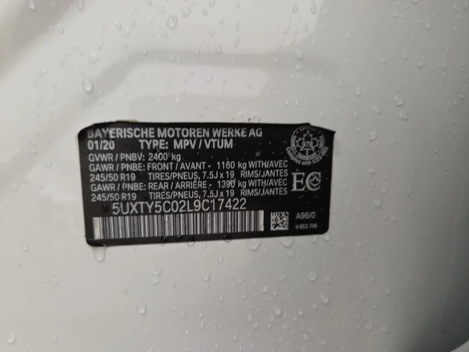 VIN Sticker Photo