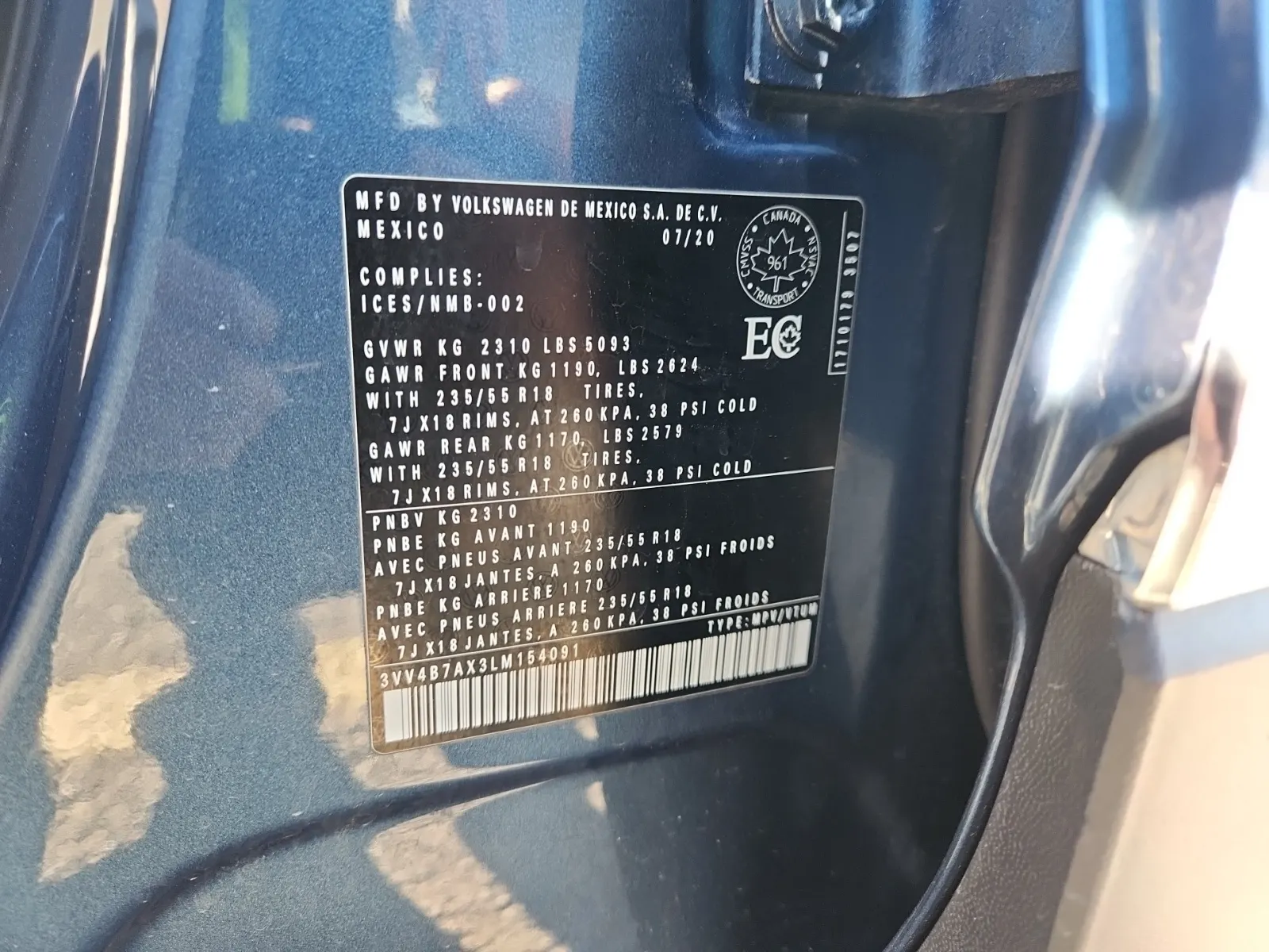 VIN Sticker Photo
