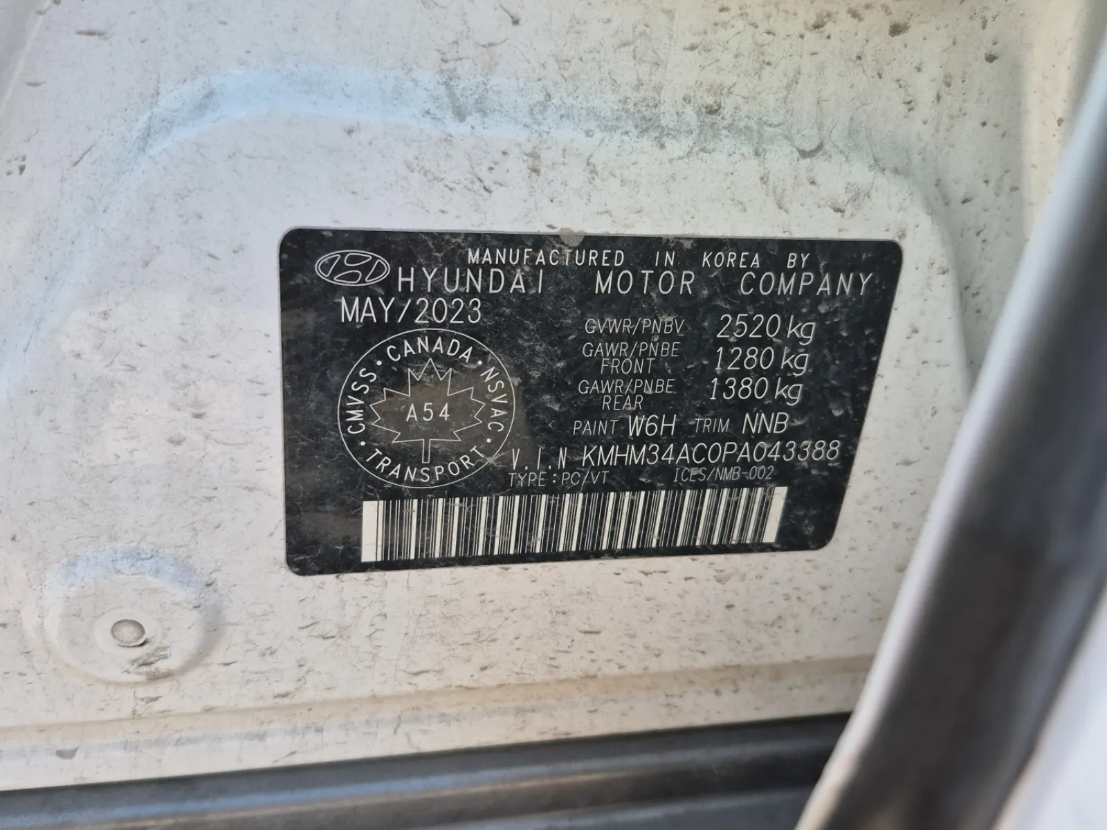 VIN Sticker Photo