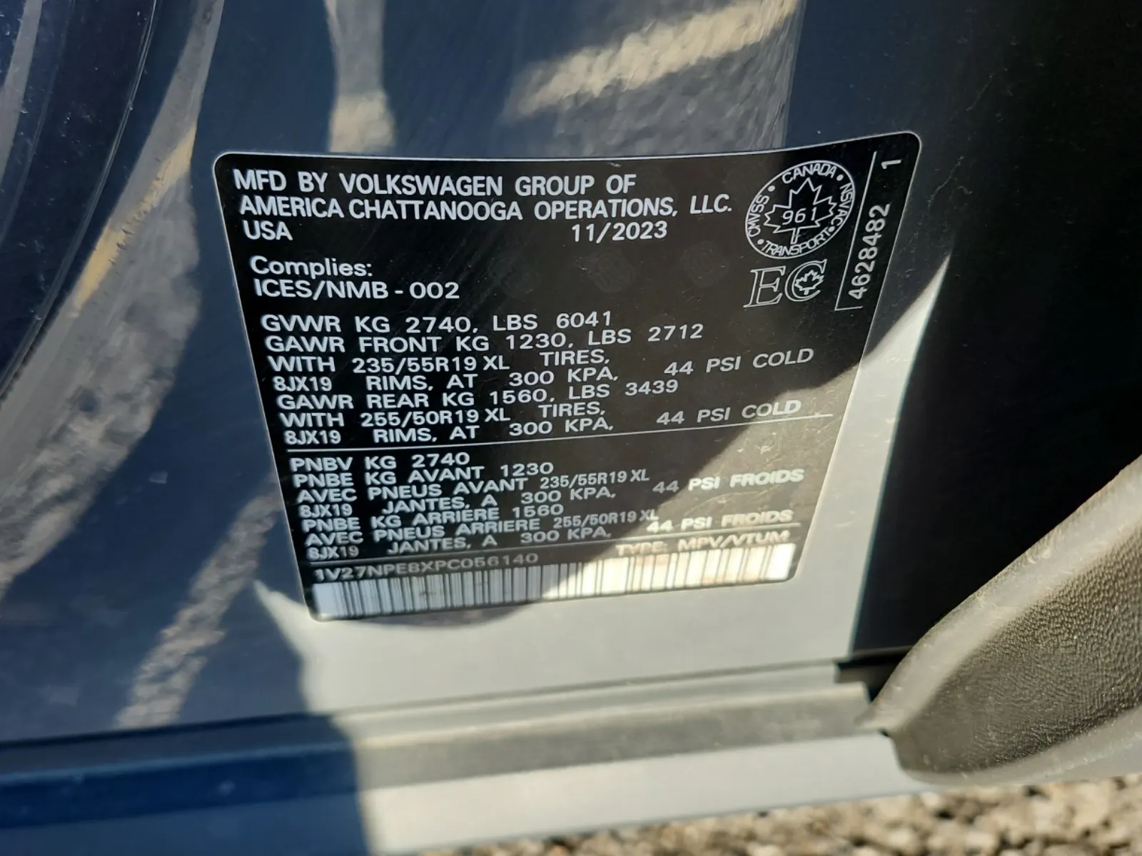 VIN Sticker Photo