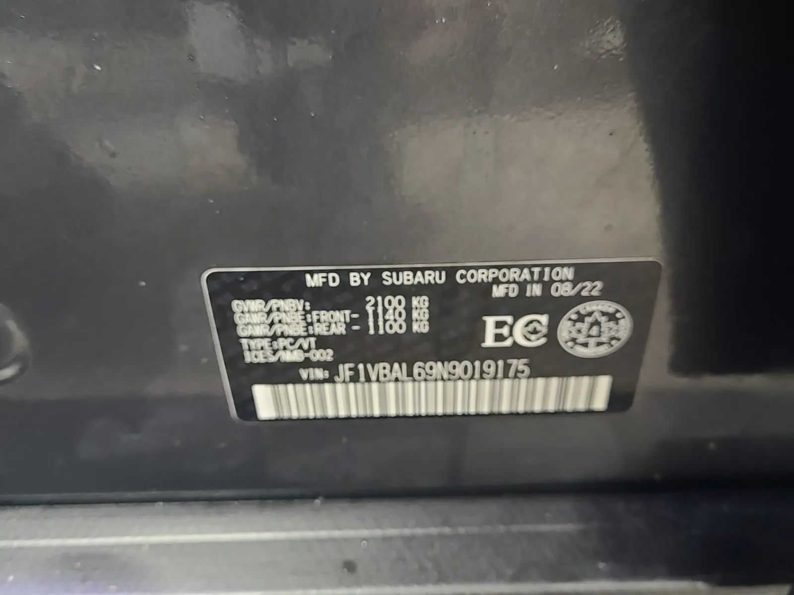 VIN Sticker Photo