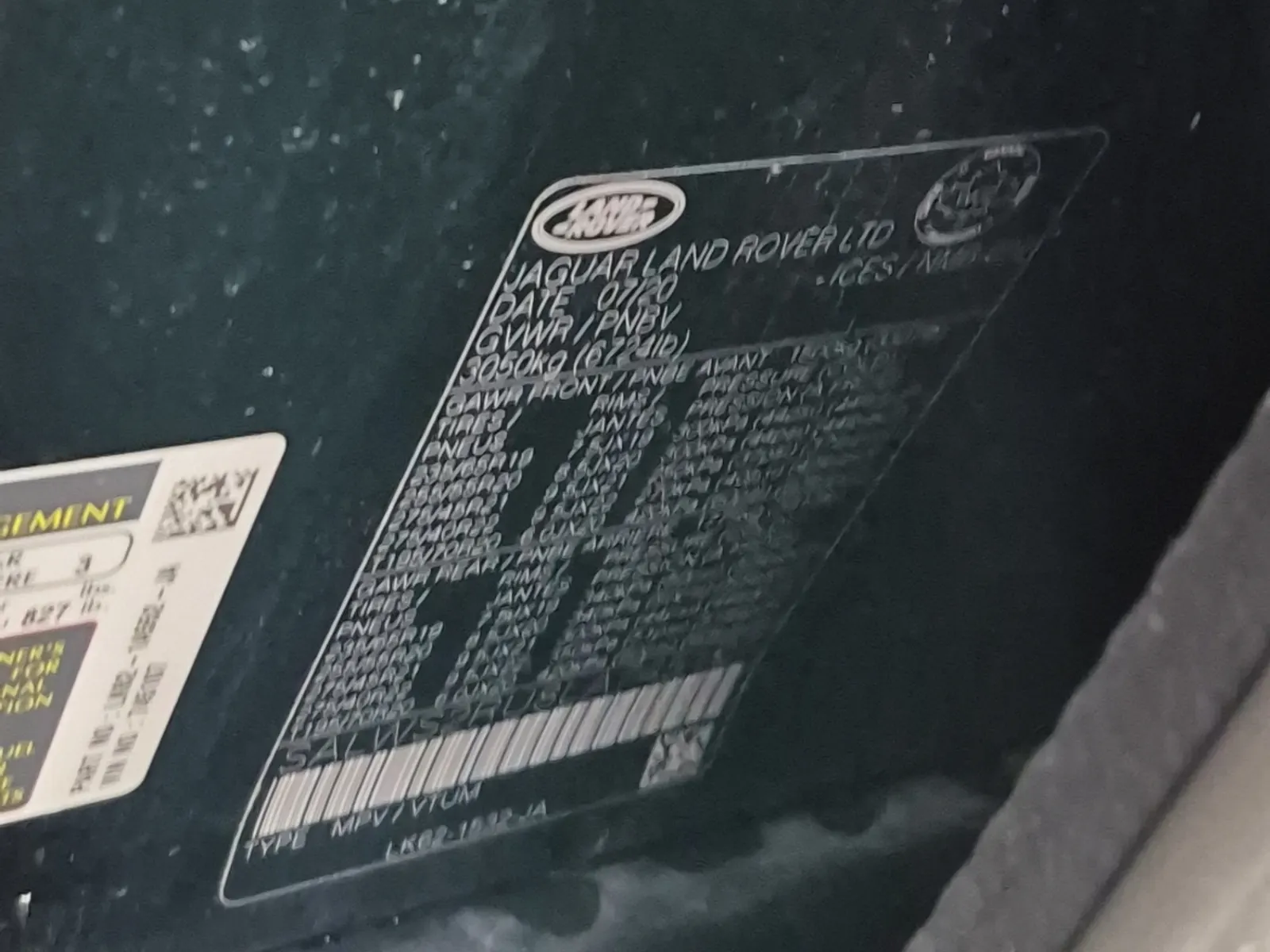 VIN Sticker Photo