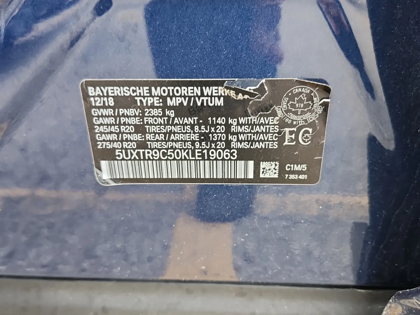 VIN Sticker Photo