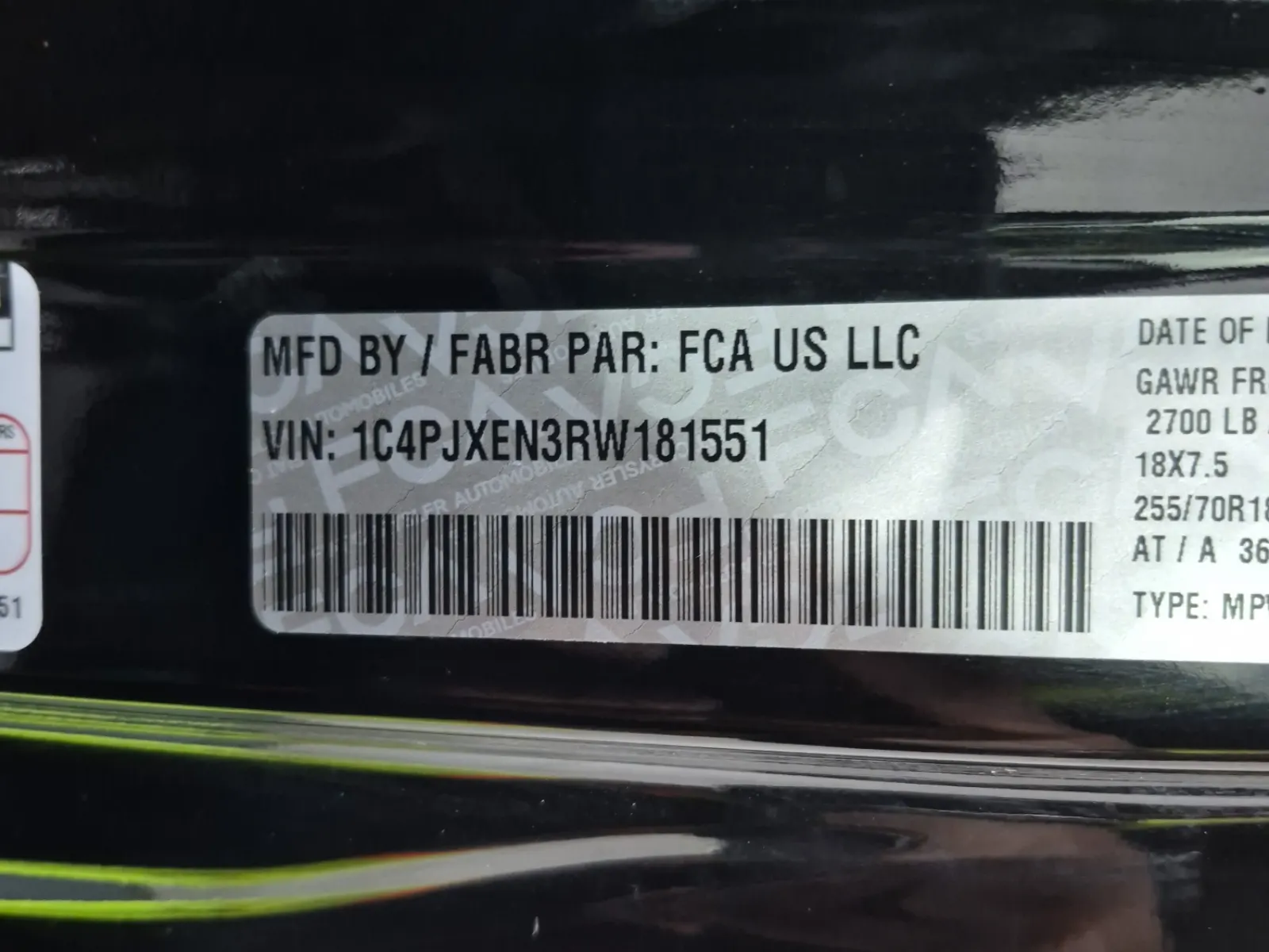 VIN Sticker Photo