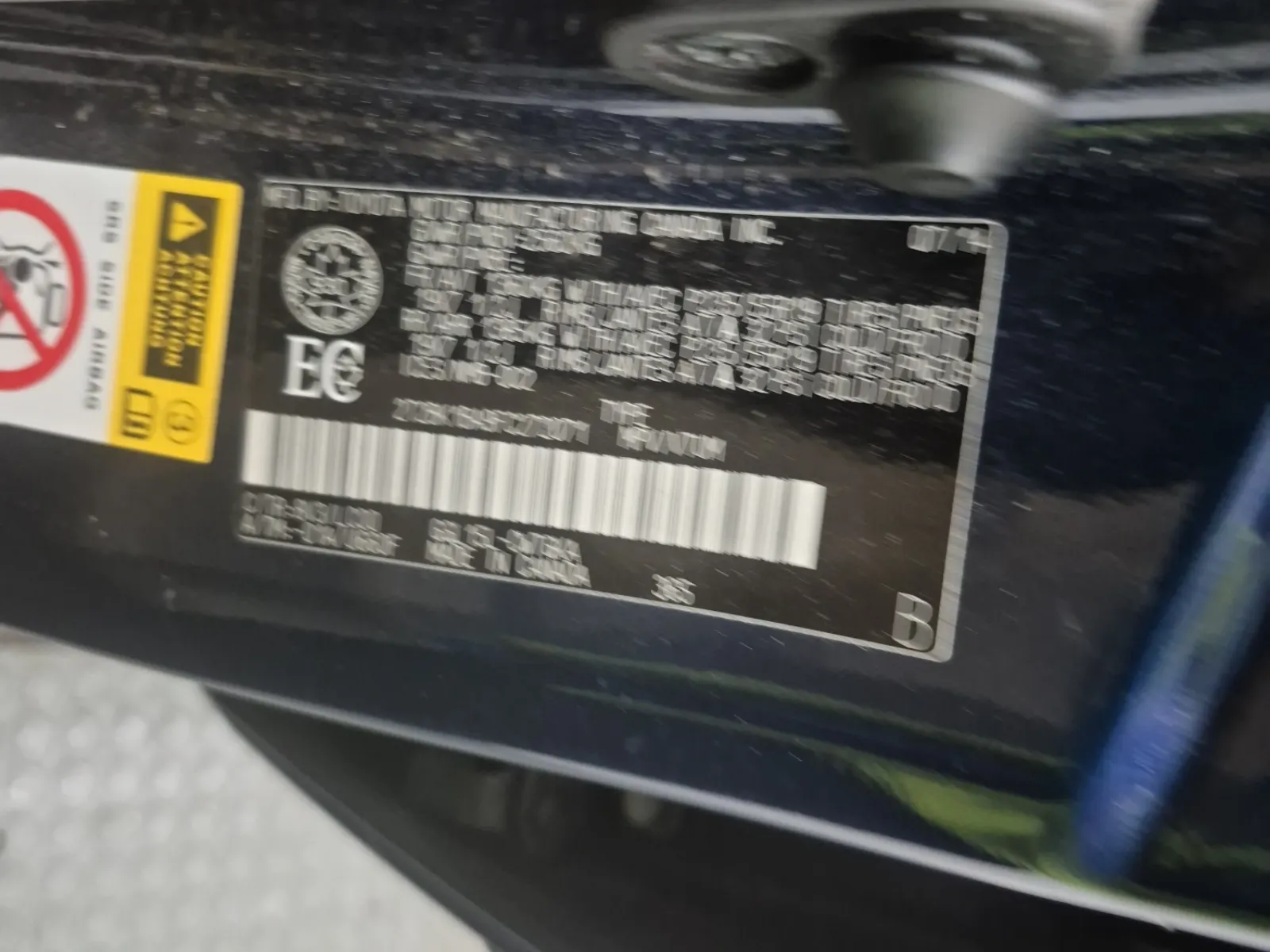 VIN Sticker Photo