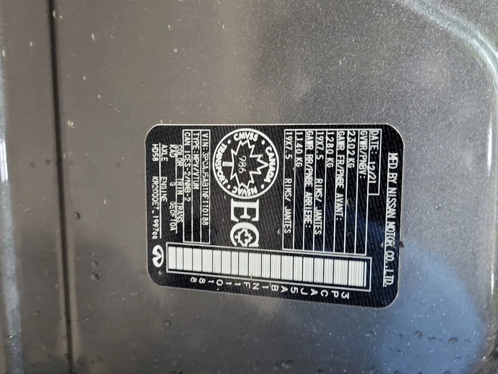 VIN Sticker Photo