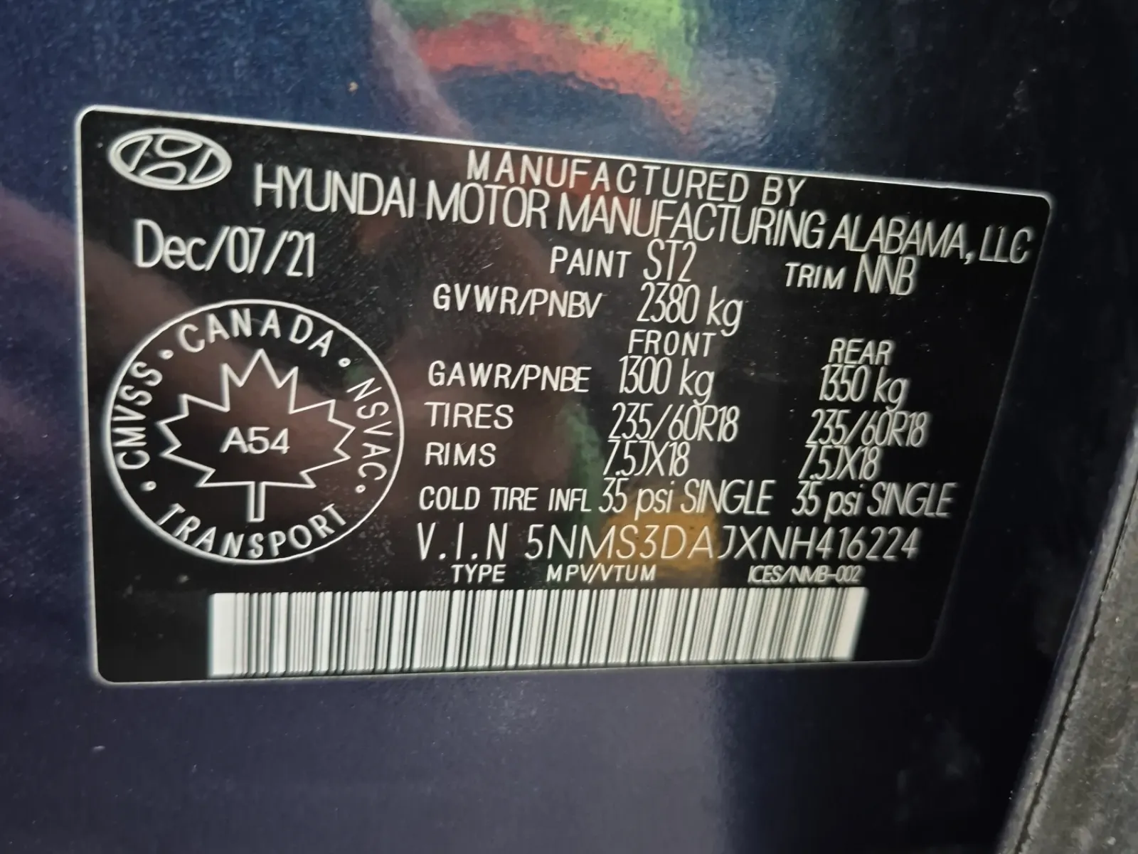 VIN Sticker Photo
