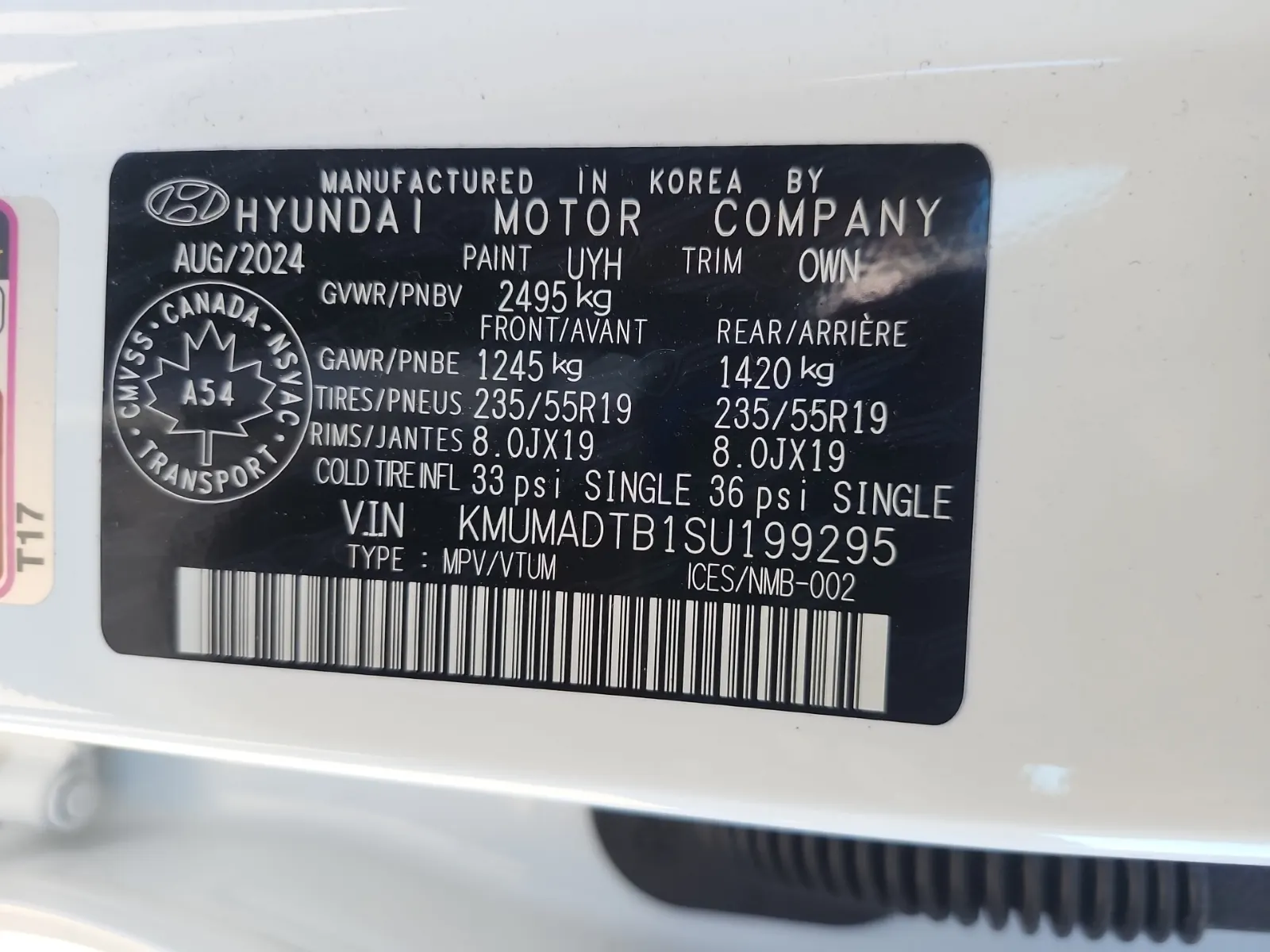 VIN Sticker Photo