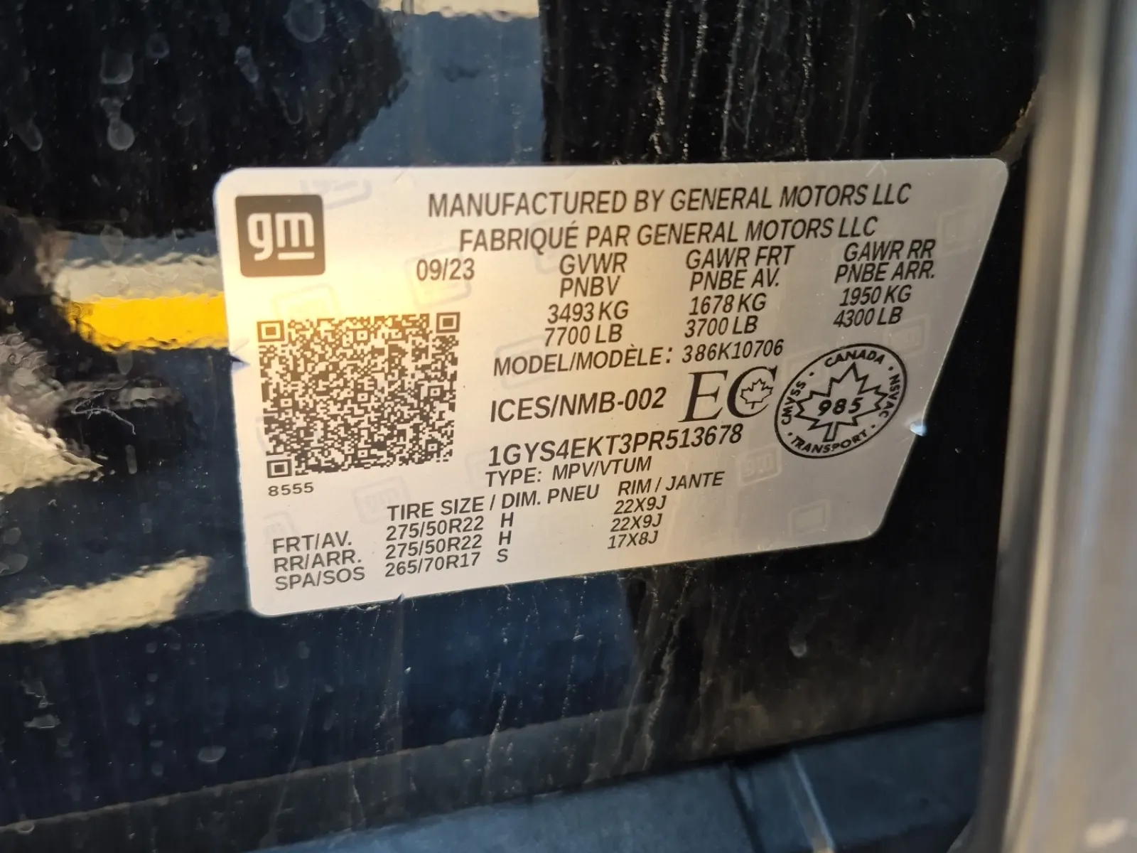 VIN Sticker Photo
