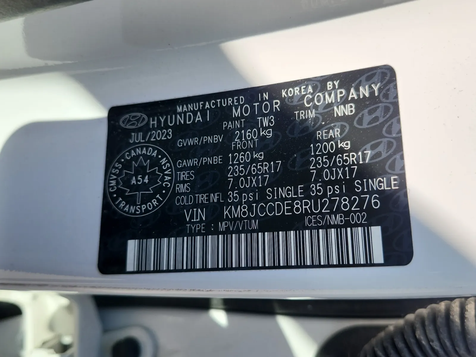 VIN Sticker Photo
